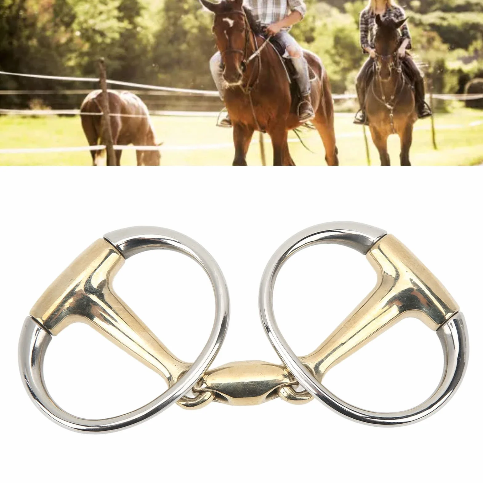 Caballo Anillos Snaffle bit, Acero Inoxidable Caballo Boca bit, Cobre Bisagra Caballo Anillos Sueltos Curvo Ángulo Lozenge para Regalos al Aire Libre
