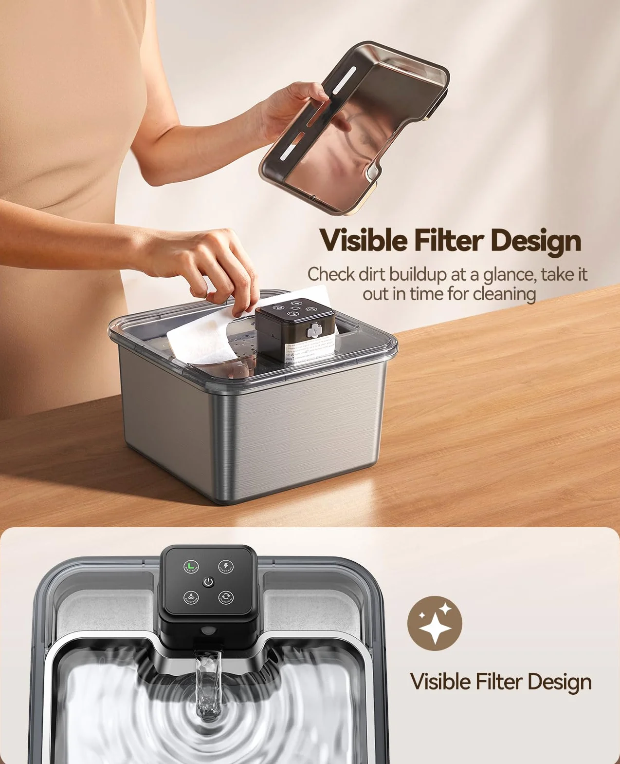 FEELNEEDY Fuente para Gatos sin Cable, 3.2L Bebedero Gatos en Acero Inoxidable con Sensor de Movimiento, Visualización del Filtro, Apta para Lavavajillas, 4000mAh Batería Recargable