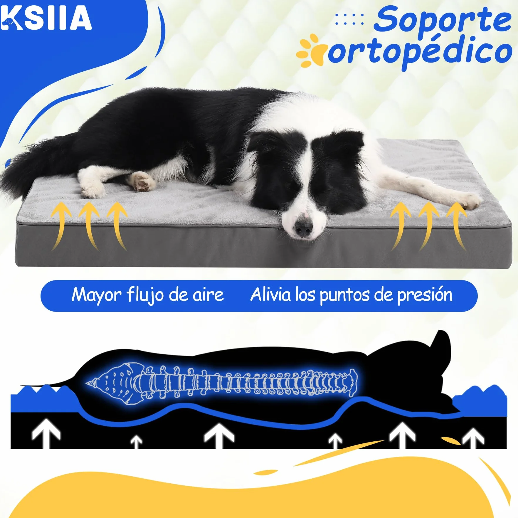 KSIIA Camas Perro Ortopédica Grande, 90x55cm, Cama para Perros L, Colchon Cojín Colchoneta Perro Desenfundable, Cama Mascota Lavable a Máquina Relleno Grueso Fondo Antideslizante Dog Bed, Gris Oscuro