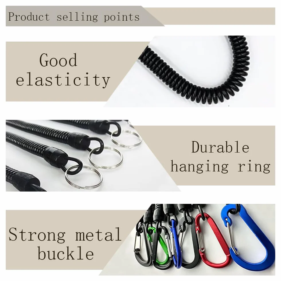 Spirales Retráctil de Seguridad Llavero Elástico Cordón de Pesca Robusto Anti-Pérdida para Llaves Cuerdas Extensibles para Canotaje, Kayak