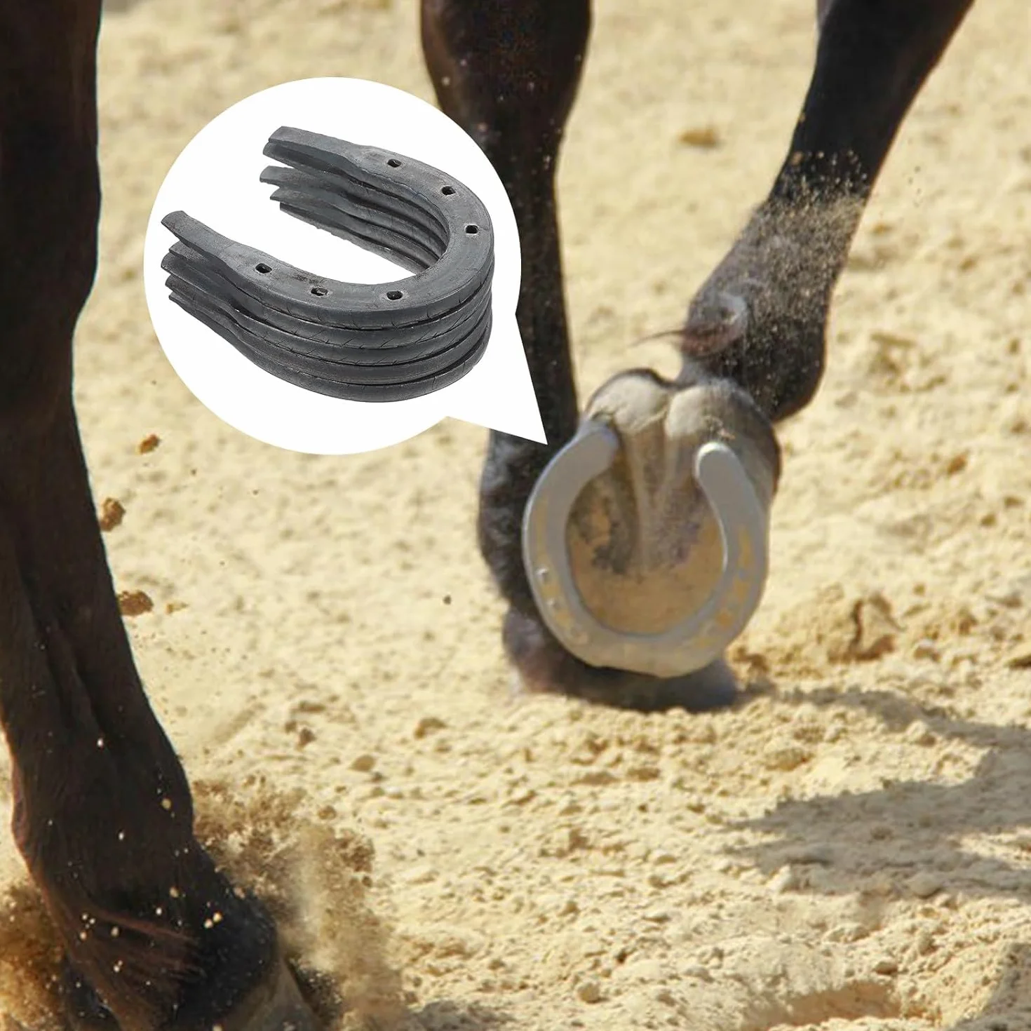 5 herraduras reemplazables para caballos y burros, almohadillas de metal firme, tamaño 2 con ranura abierta, suministros de herradura para uso ecuestre y estable, mango cómodo