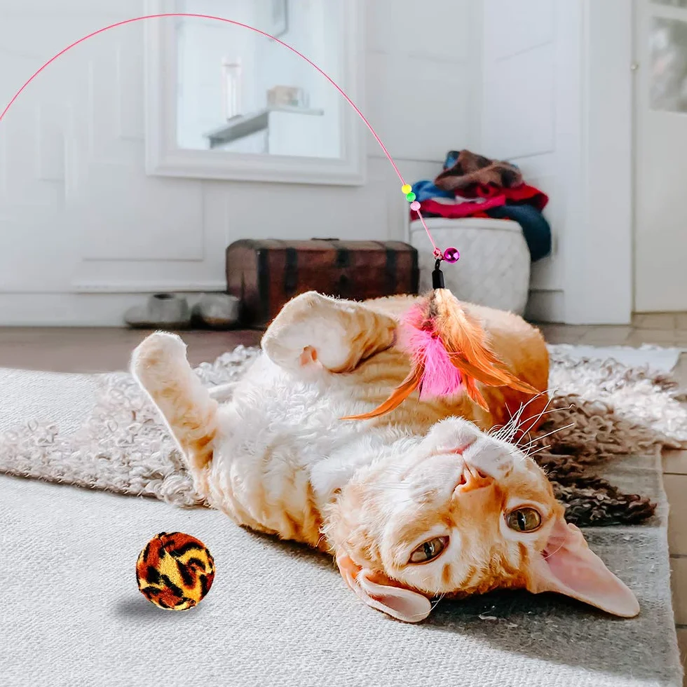 GOLDGE Juguetes para Gatos, Juguete Gato Interactivo, Juegos de Gatos Accesorios, Cat Toys, Cosas para Gato con Plumas, Ratóns, Pelota, Almohada y Juguete Interactivo Varias