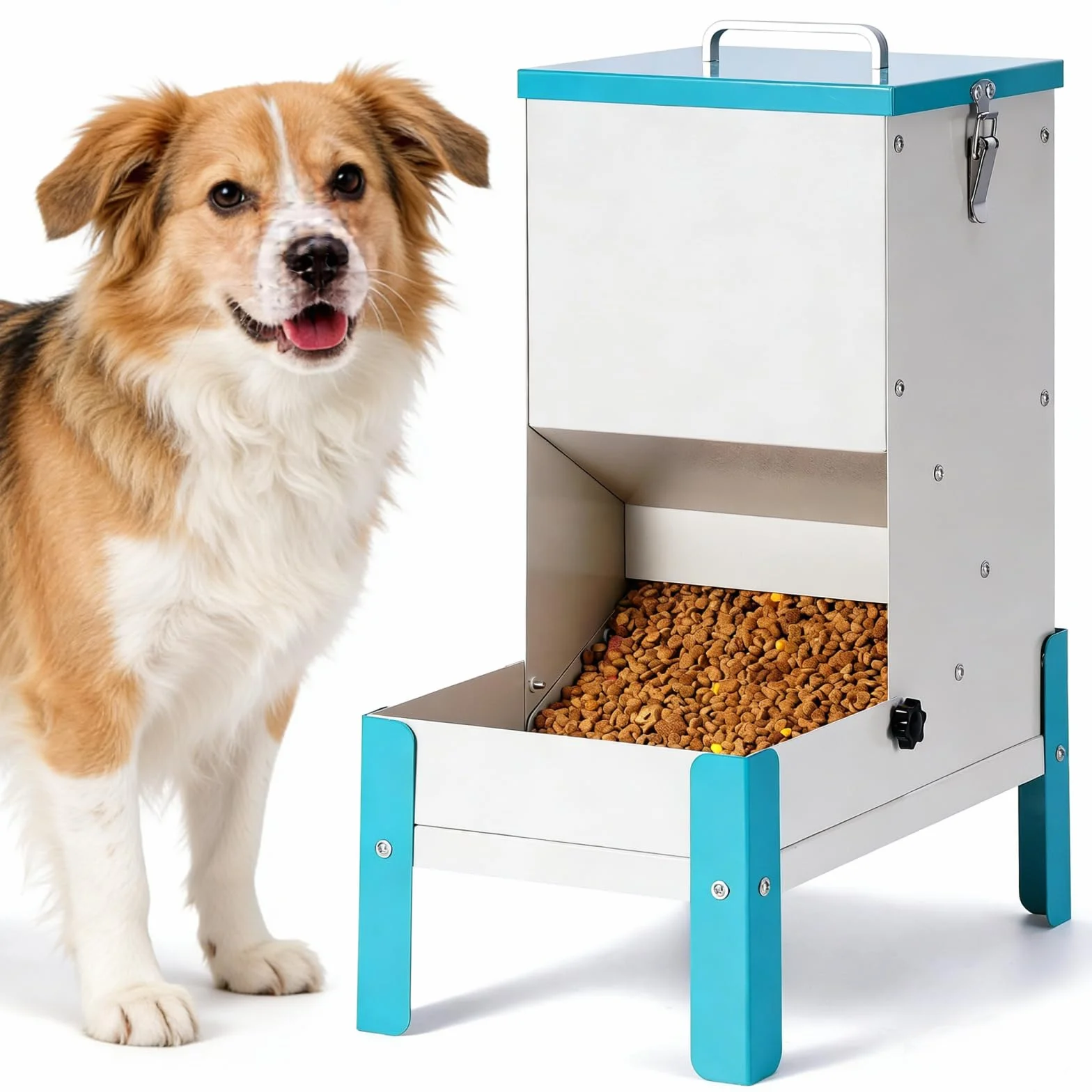 comedero automático para perros de gato, máquina automática de alimentación de mascotas de acero inoxidable para perros y gatos, alimentador de metal por gravedad con tapa y soporte para