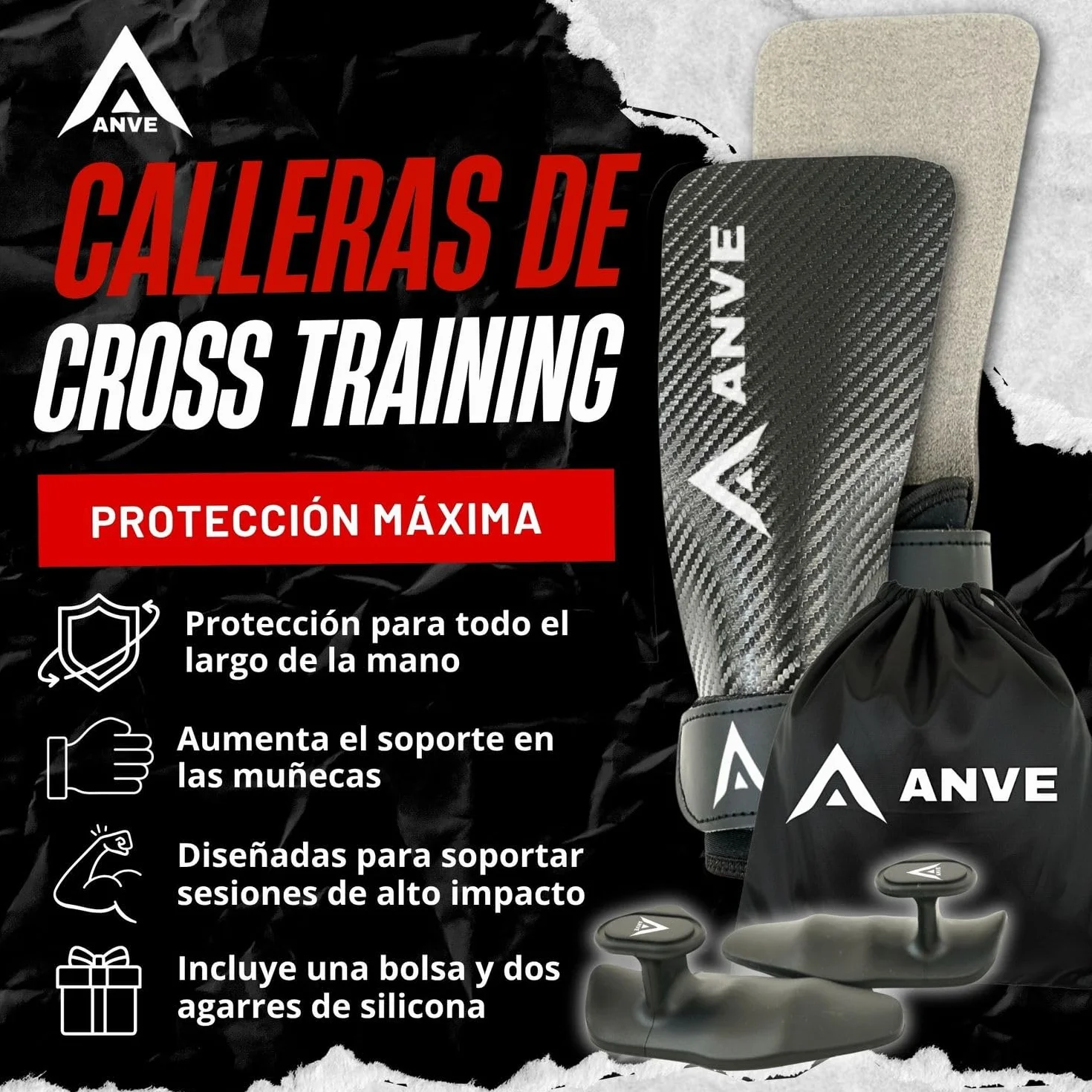 ANVE Calleras Crossfit Microfibra Carbono Bolsa Almacenamiento Agarre Silicona