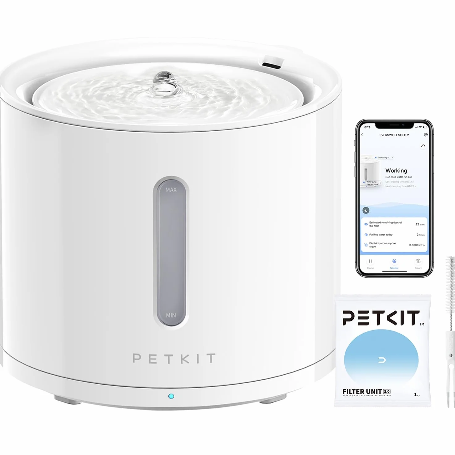 PETKIT EVERSWEET Fuente para Gatos 2L, Bomba Inalámbrica, Control de App, Bebedero Gatos Automatico, Ultrasilencioso, 3 Flujos de Agua, Filtro Triple, Ventana de Nivel de Agua, Luz Led