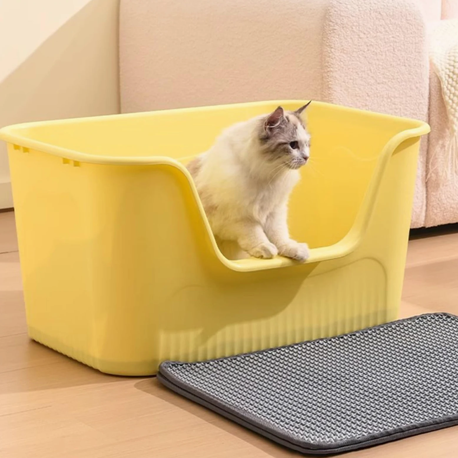 Bandejas esquineras para arena para gatos, caja de arena de lado alto, bandeja de arena superior abierta para excavadores activos y casas de varios gatos, fácil de limpiar