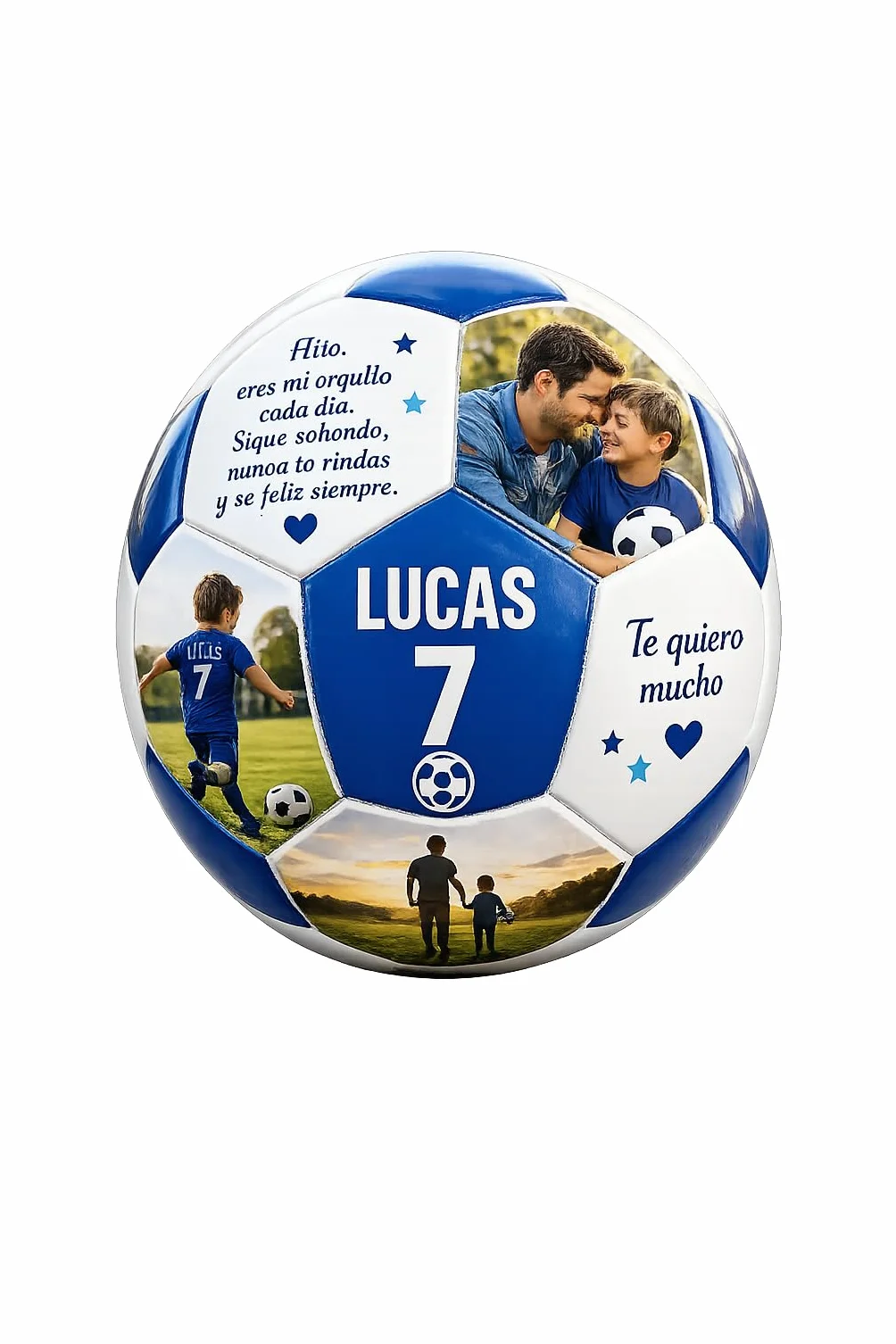 Balon de Futbol Personalizado con Fotos y Textos, 19 Fotos + 12 Textos, Regalo Original para Padres, Ninos y Entrenadores