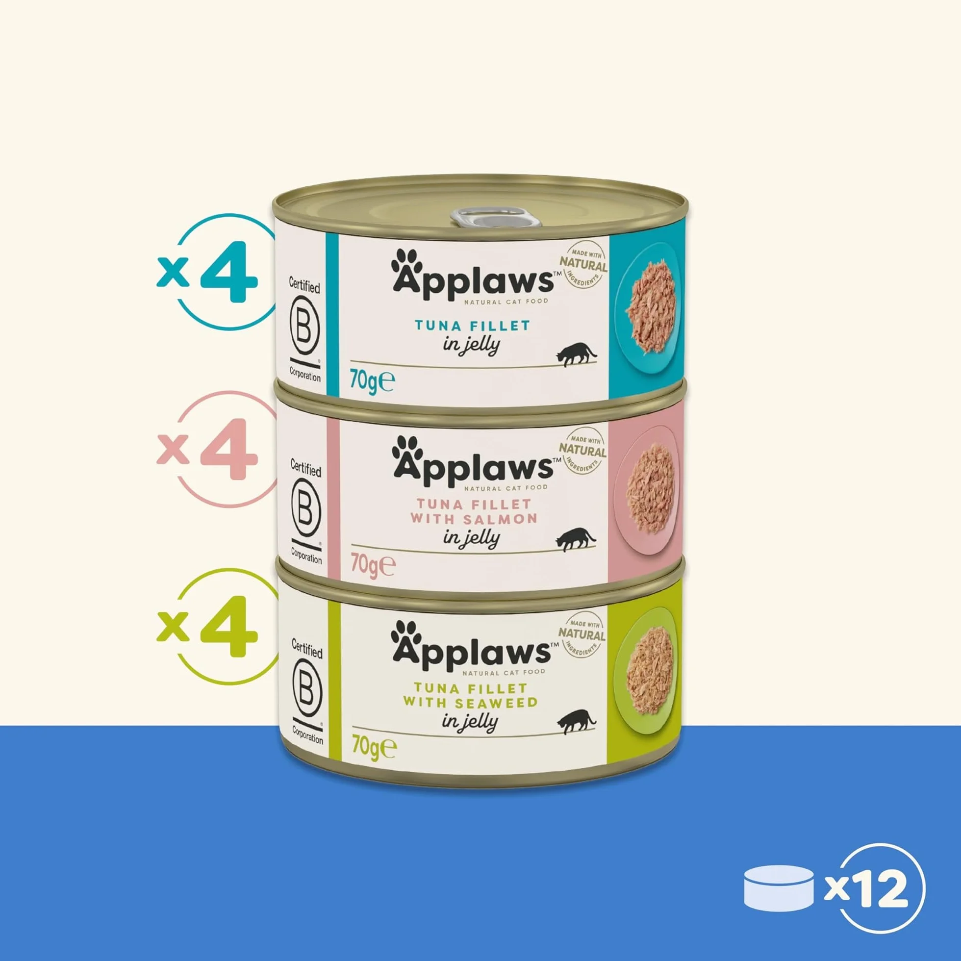 Applaws Natural Wet Cat Food Fish Selection in Jelly (Pack of 12 x 70g Tins)