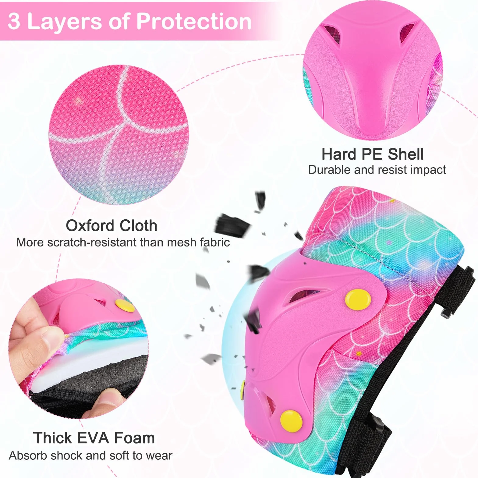Unicorn Castle Rodilleras y Coderas Unicornio Juego Protección Ajustable 6 en 1 con Bolsa
