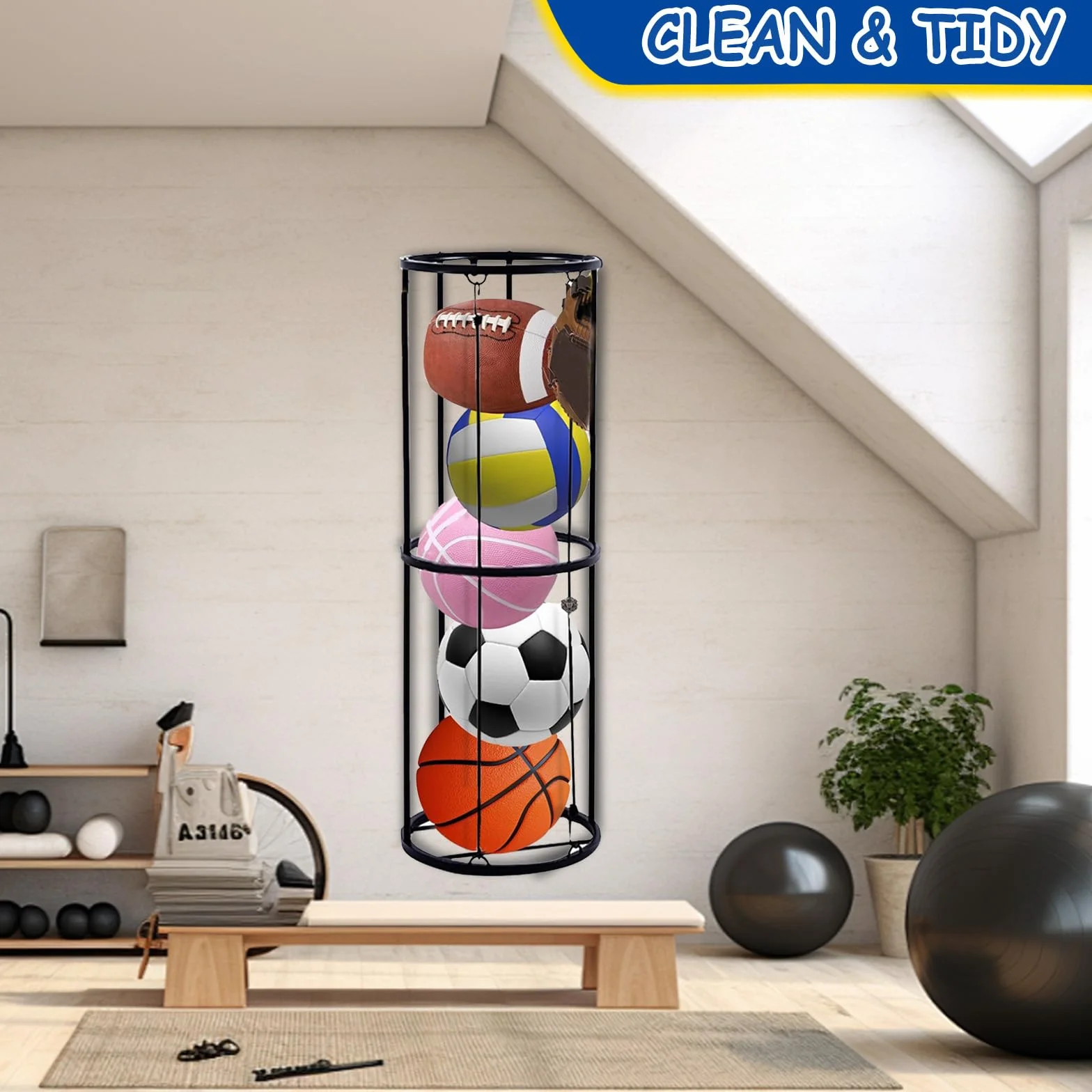 HAMON Soporte de bola vertical extraíble montado en pared, organizador de almacenamiento