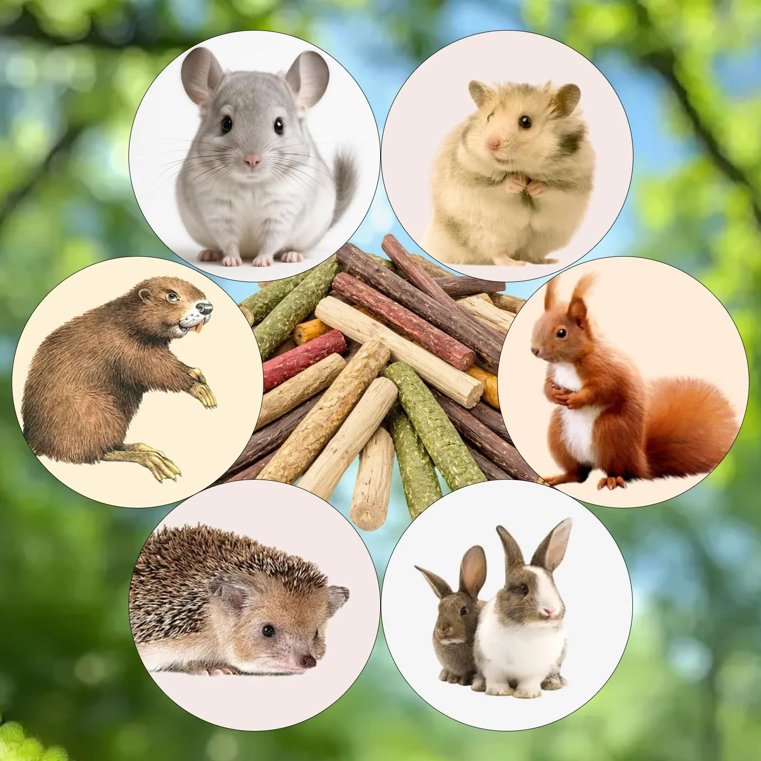 120g Barritas De Manzano Heno Bambú Natural para Conejos, palitos Bambu Timothy Manzano Palo Juguete para Conejo Hamster cobaya Chinchilla (Mezcla 120g)