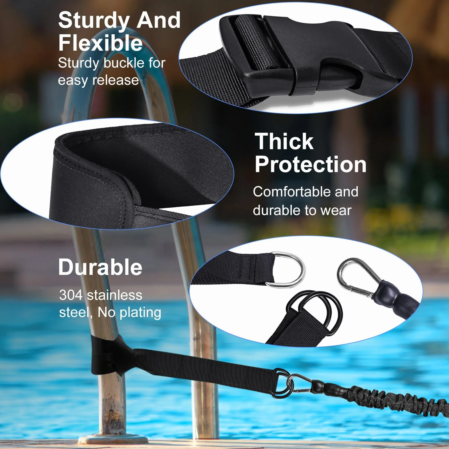 Cinturón de natación profesional con resistencia ajustable, cuerda de 2,5-7,5 m, para adultos y niños (Azul)