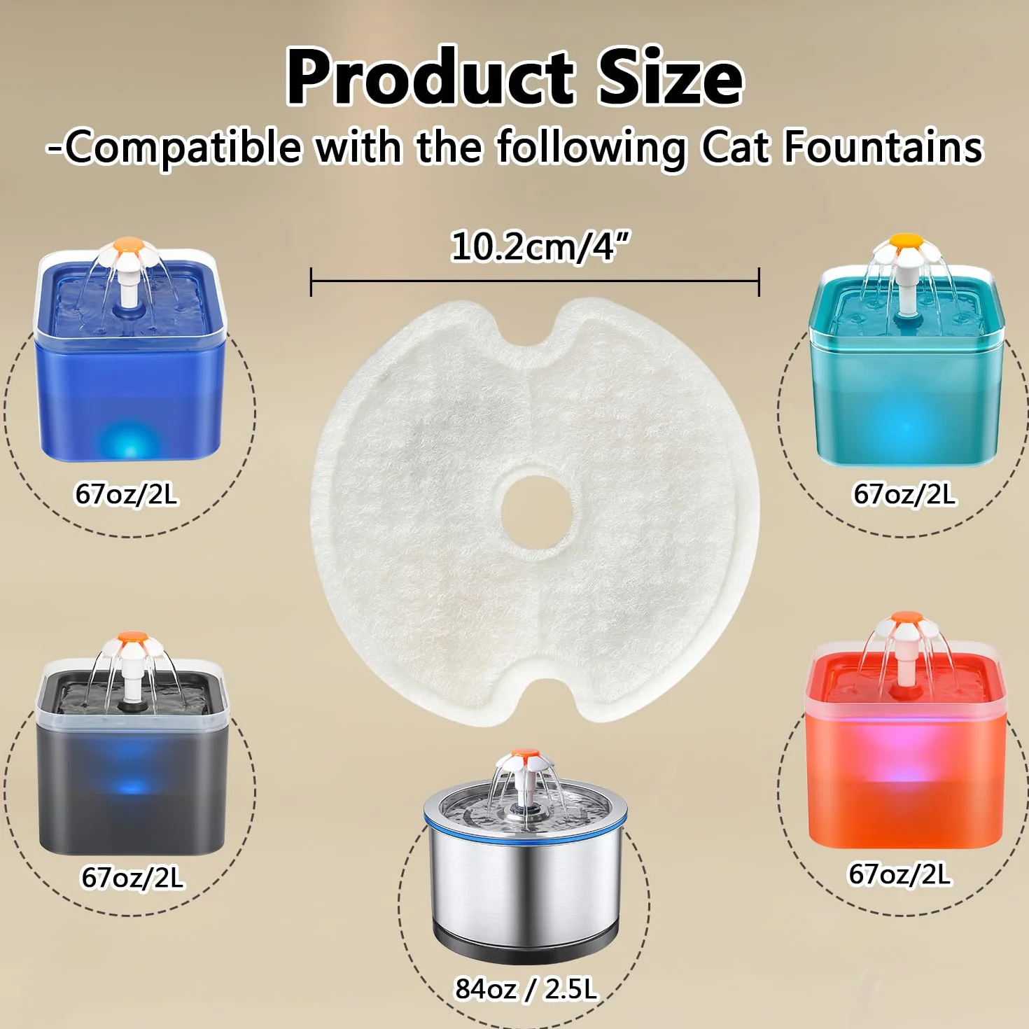 Filtro Fuente para Gatos,4 Piezas de Filtros de Bebedero Gatos, con Resina y Carbón Activado