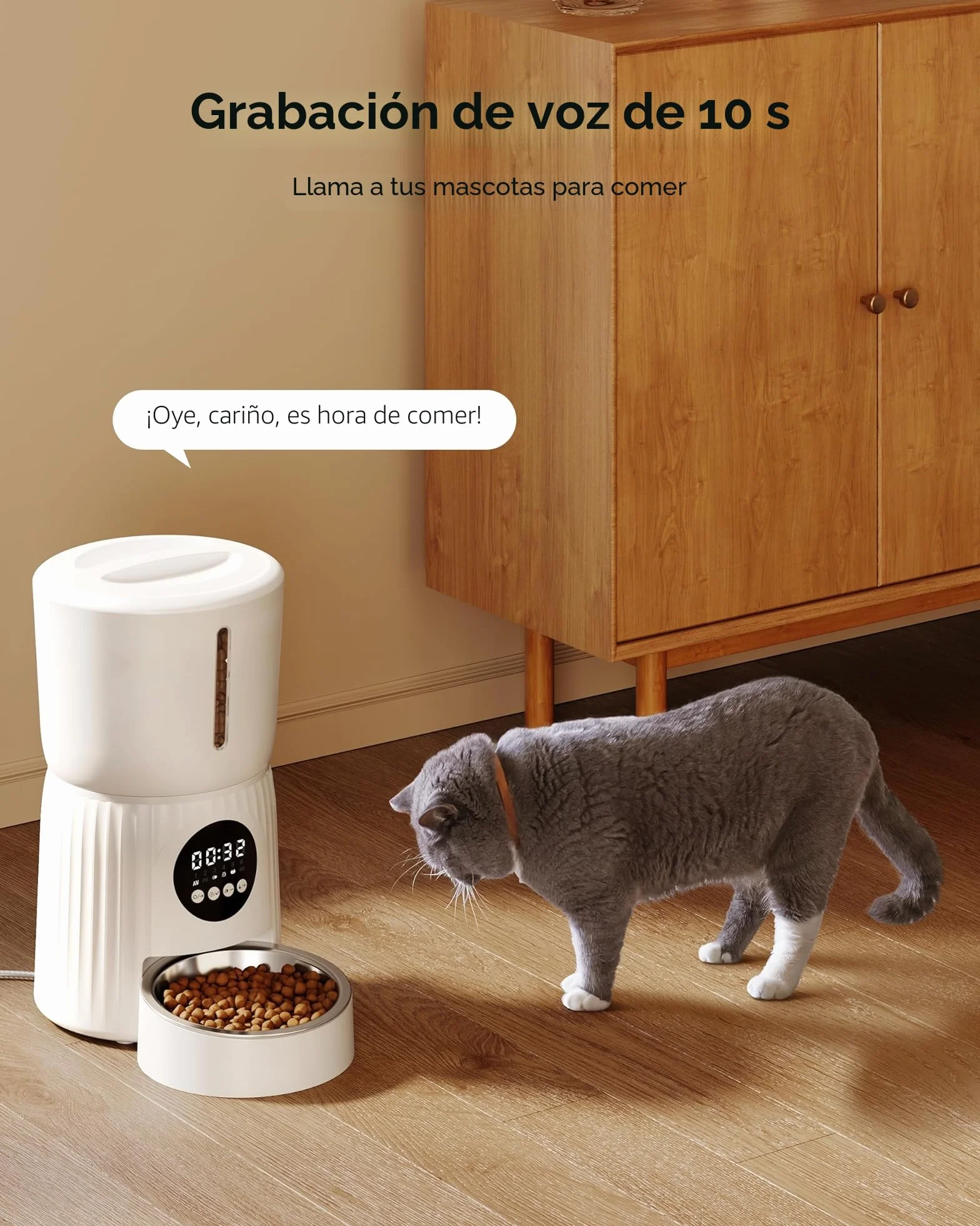 Comedero Gato Automatico, Faroro 4L Dispensador Comida Gatos/Perros con 1 a 6 Comidas Al Día, Control de Porciones, Voz 10s, Alimentación Lenta (Blanco)