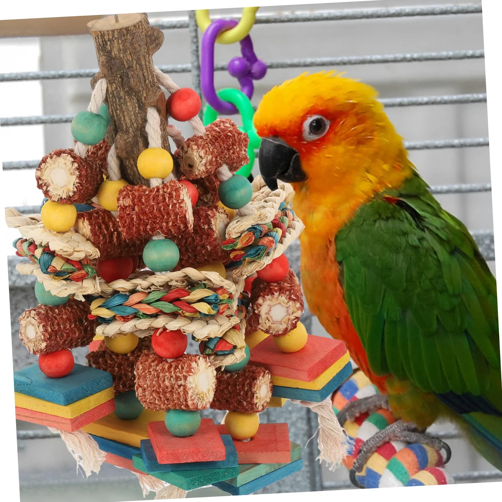 minkissy Juguete masticable para loro, juguete para masticar pájaros, juguete para pájaros pequeños, juguete interesante para cacatúas, juguete de loro para pájaros grandes, juguete de jaula de