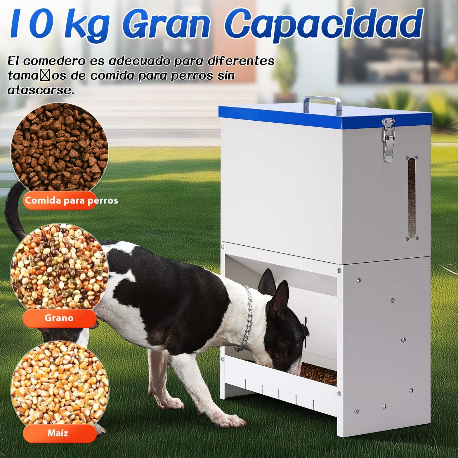 Dispensador automático de Comida para Perros 10 kg Alimentación automática para Dispensador de Comida para Perros al Aire Libre de Gran Raza Alimentación de Gravedad galvanizada