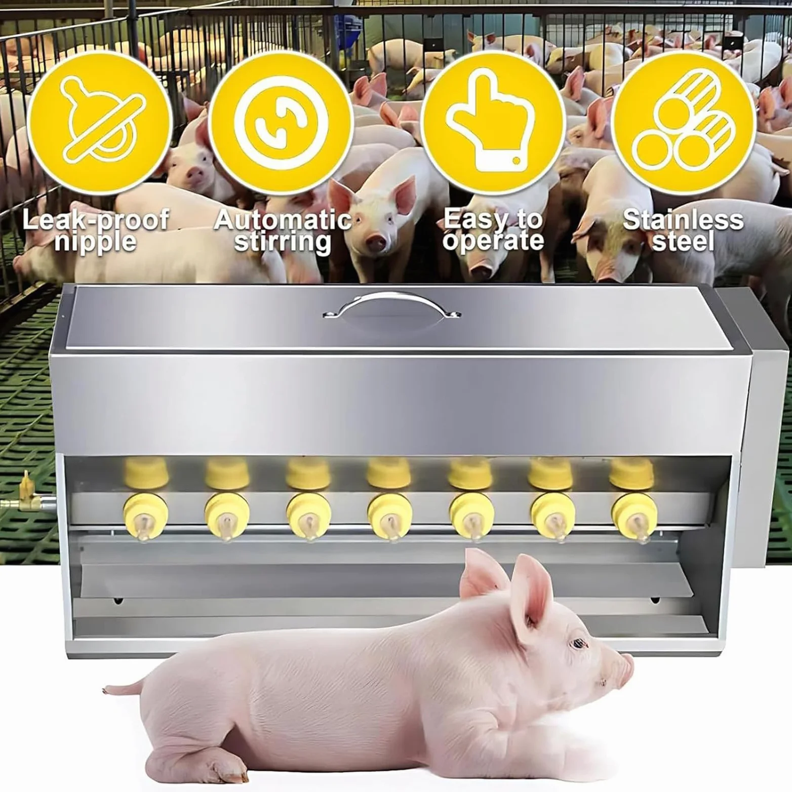 Comedero automático de leche de lechón, estación de alimentación de temperatura constante de acero inoxidable con tetina de silicona, ideal para 15/20 L de capacidad, solución de alimentación