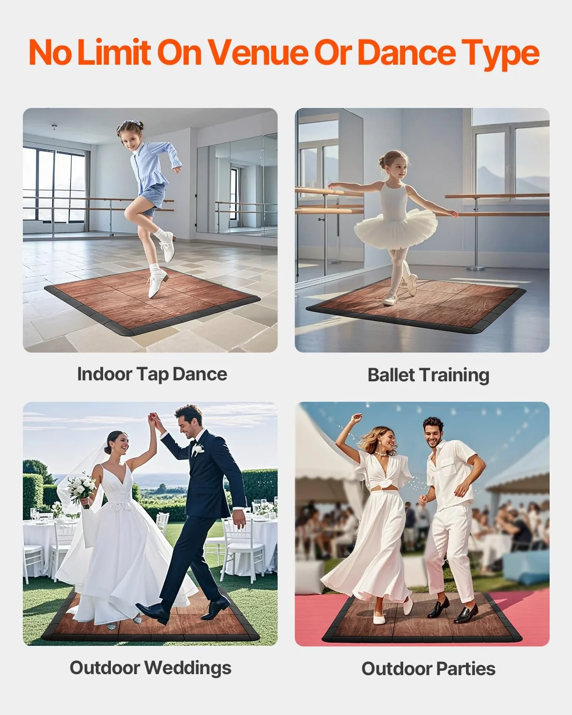 VEVOR Pistas de Baile de PP y PVC, 25 Piezas Entrelazadas, Suelo de Baile Portátil, Veta de Madera de Roble, 25 Pies Cuadrados
