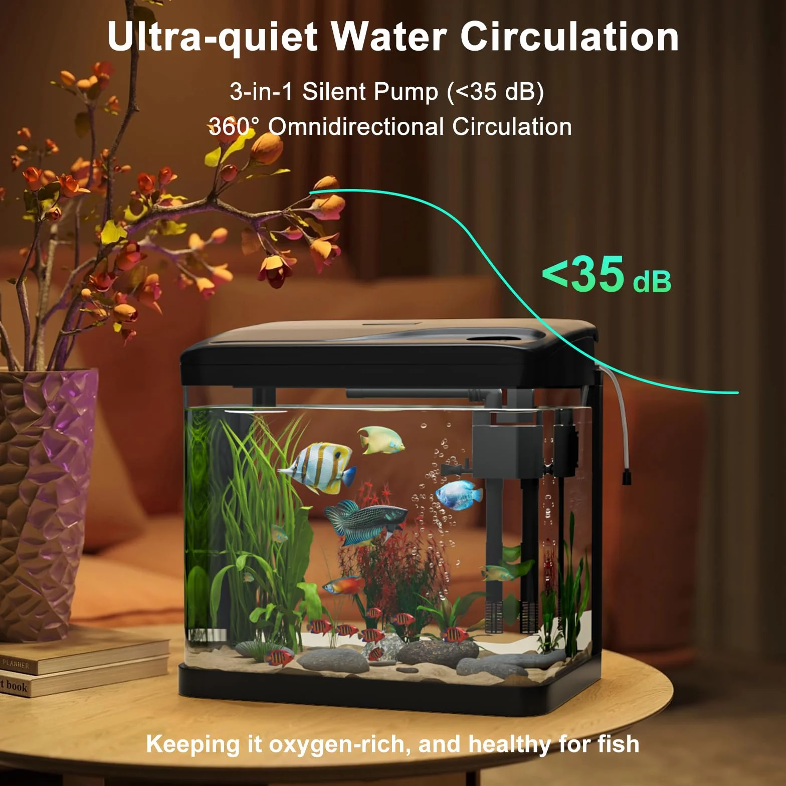 10L Acuario de Cristal, Ambesty Acuarios y Peceras Completas,Pecera con Sistema de Filtrado Integrado e Iluminación LED,Bajo Ruido y Silencioso,Acuarios de Iniciación, Negro