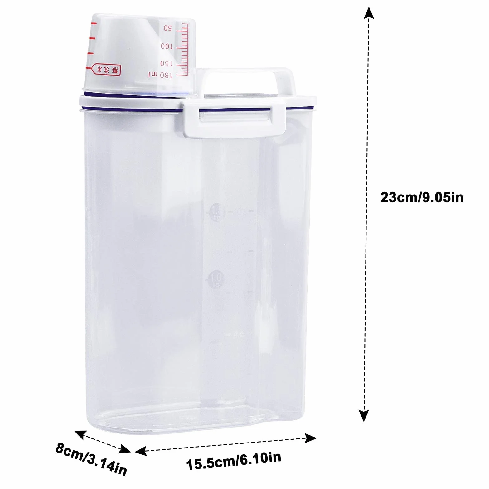 Recipiente De Comida Para Mascotas, Transparente Mascota Comida Almacenamiento Contenedor, Contenedor Comida Perro Con Vaso Medidor Para Cereales, Arroz, Perros, Gatos (2.7 L/30x14x7.5cm