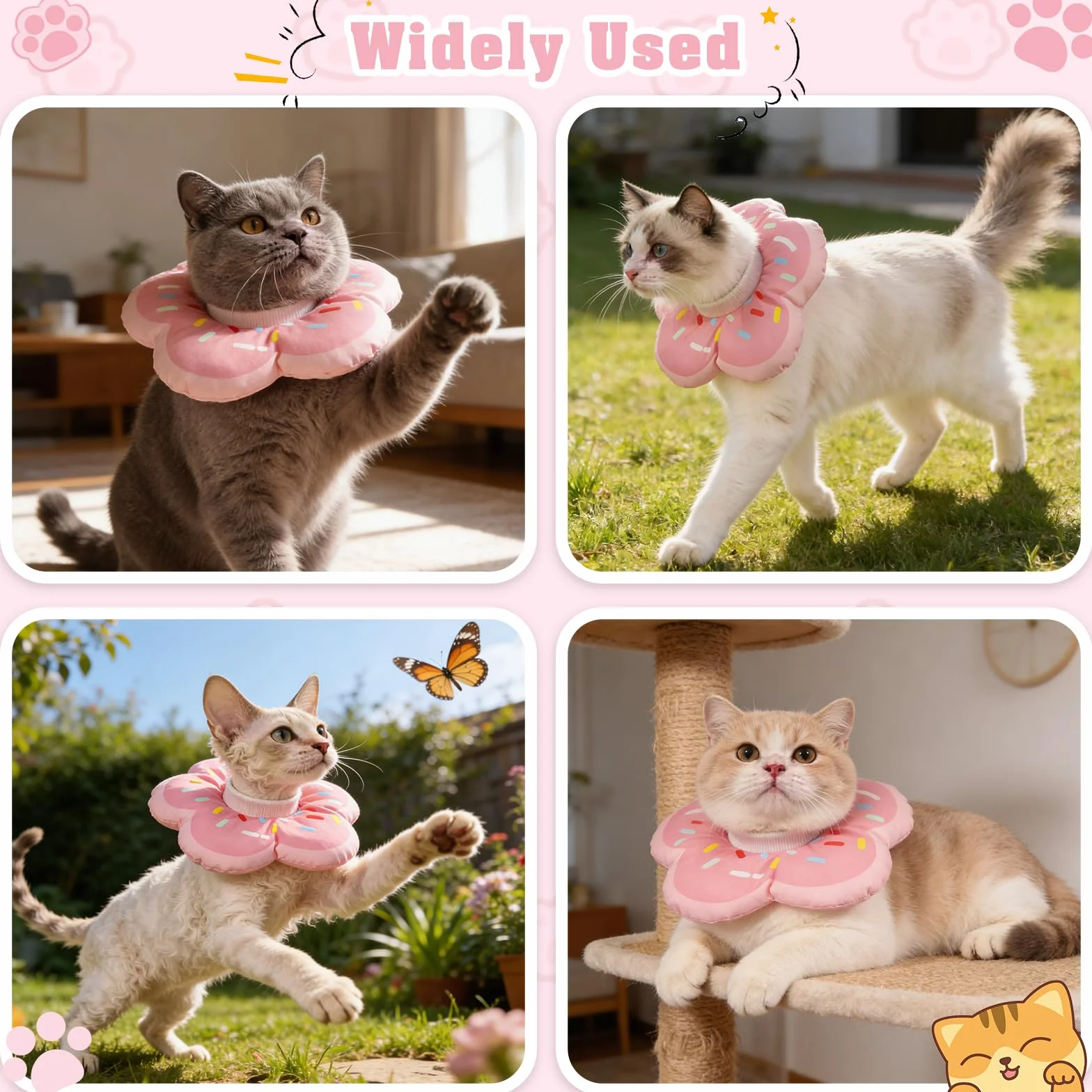 QKURT Collar de Recuperación para Gato, Collar Ajustable para Gatos Después de La Cirugía, Evitar Picaduras de y Arañazos Lesiones y Lamido, El patrón de Rosquilla, Forma de Flor