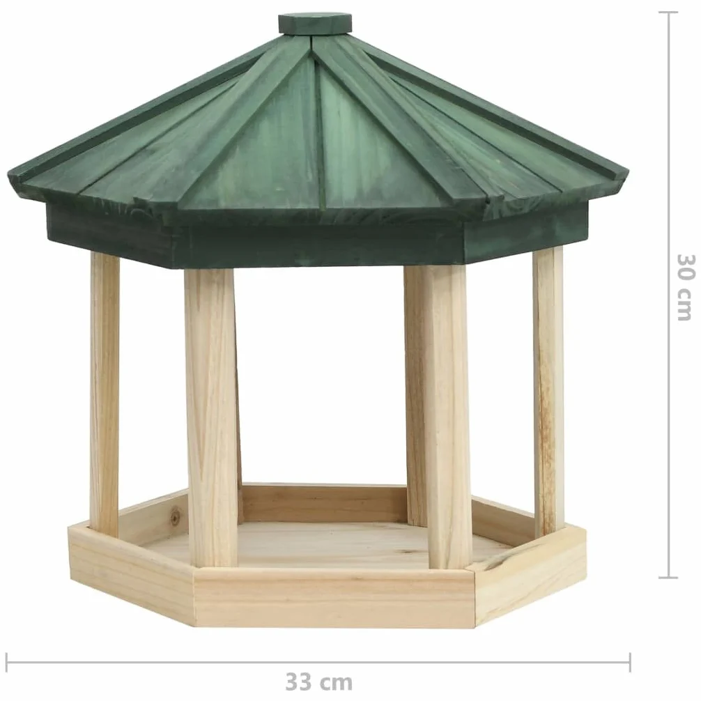 Comedero para pájaros octágono de madera maciza de abeto 33 x 30 cm, resistente a la intemperie, comedero para aves silvestres, soporte para bolas de masa de carbonero, comedero para jardín, balcón