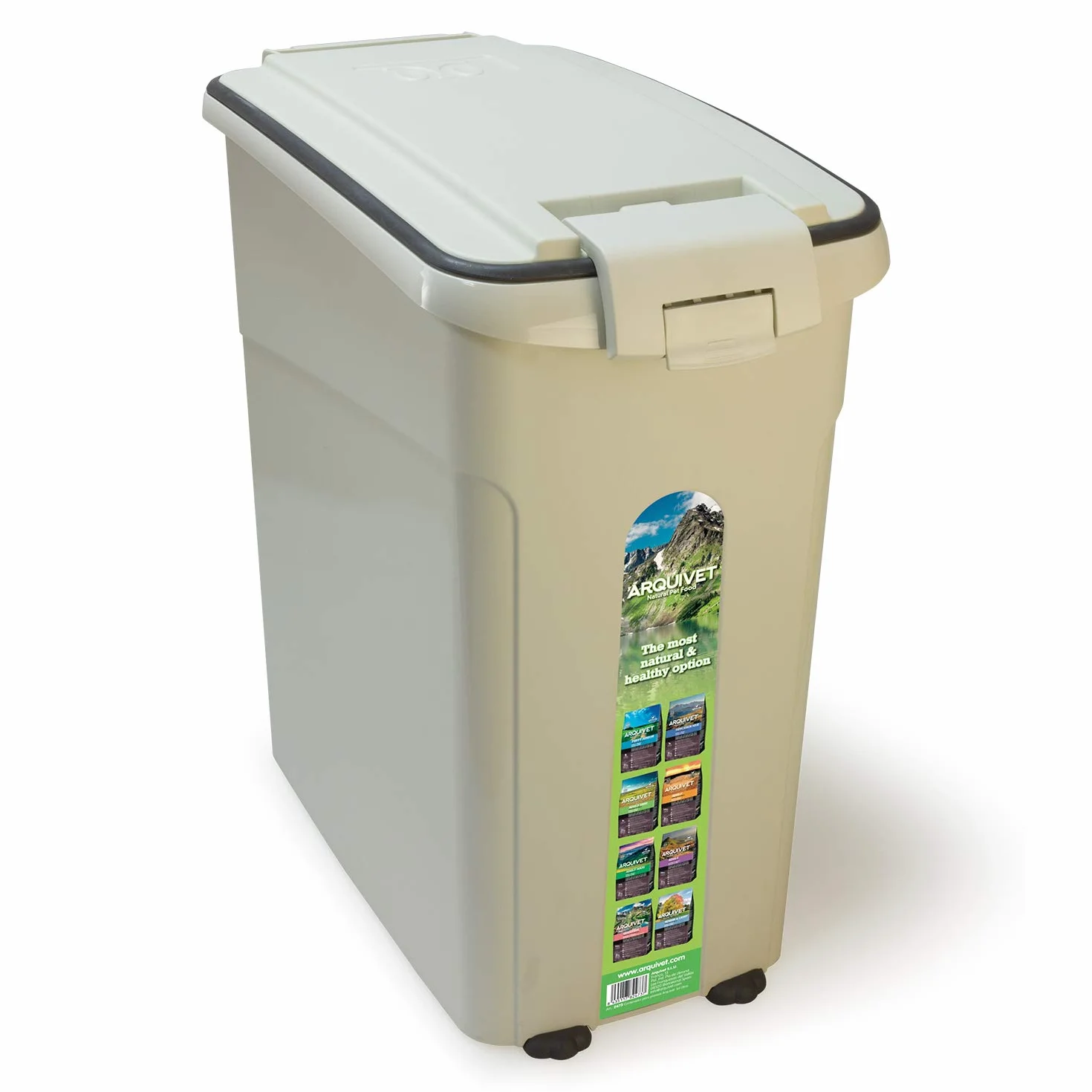 Arquivet Contenedor para pienso de perros o gatos con ruedas - Recipiente hermético de gran capacidad - 20 kg/54 litros - Medidas: 29 x 53 x 54,5 cm - Contenedor de comida para mascotas grande