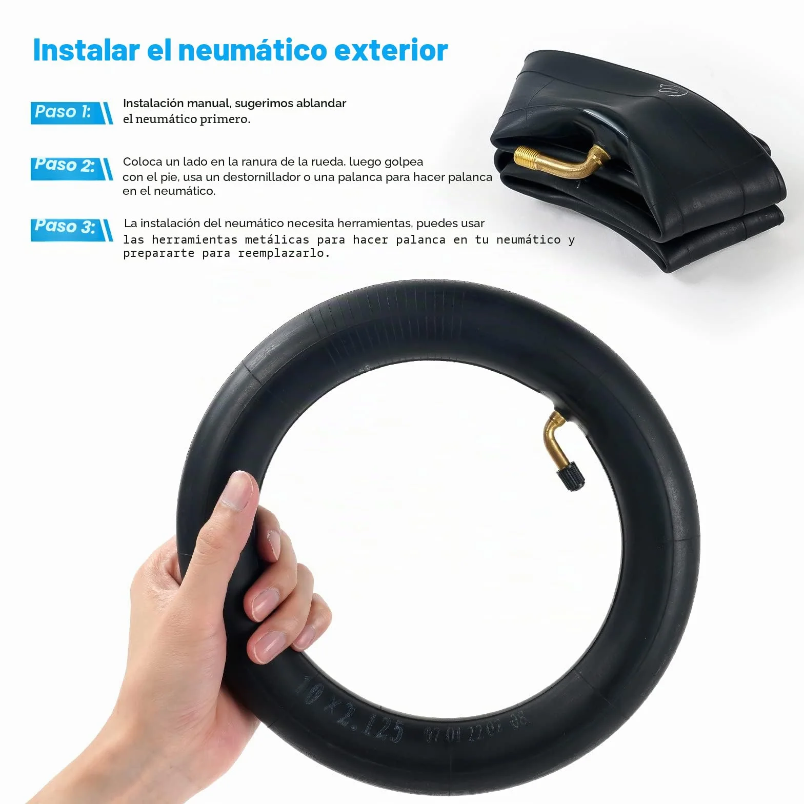 Ainiv Cámaras de Aire Reforzada 10 Pulgadas 2Pcs Neumáticos Interiores 10x2.125 Válvula 0° para Scooter Eléctrico