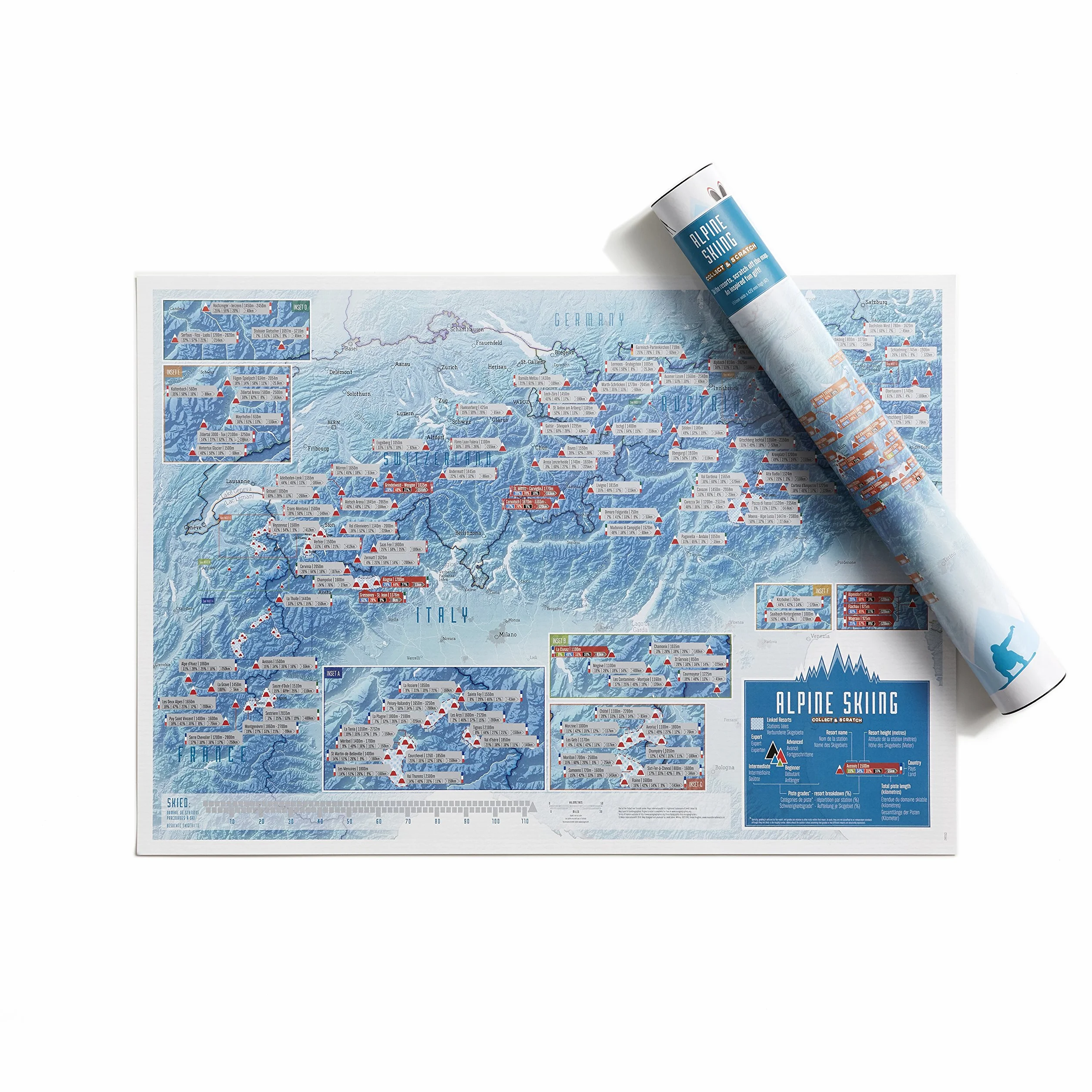 Maps International Mapa de Estaciones de Esquí Póster Rascable A2 59,4x42 cm