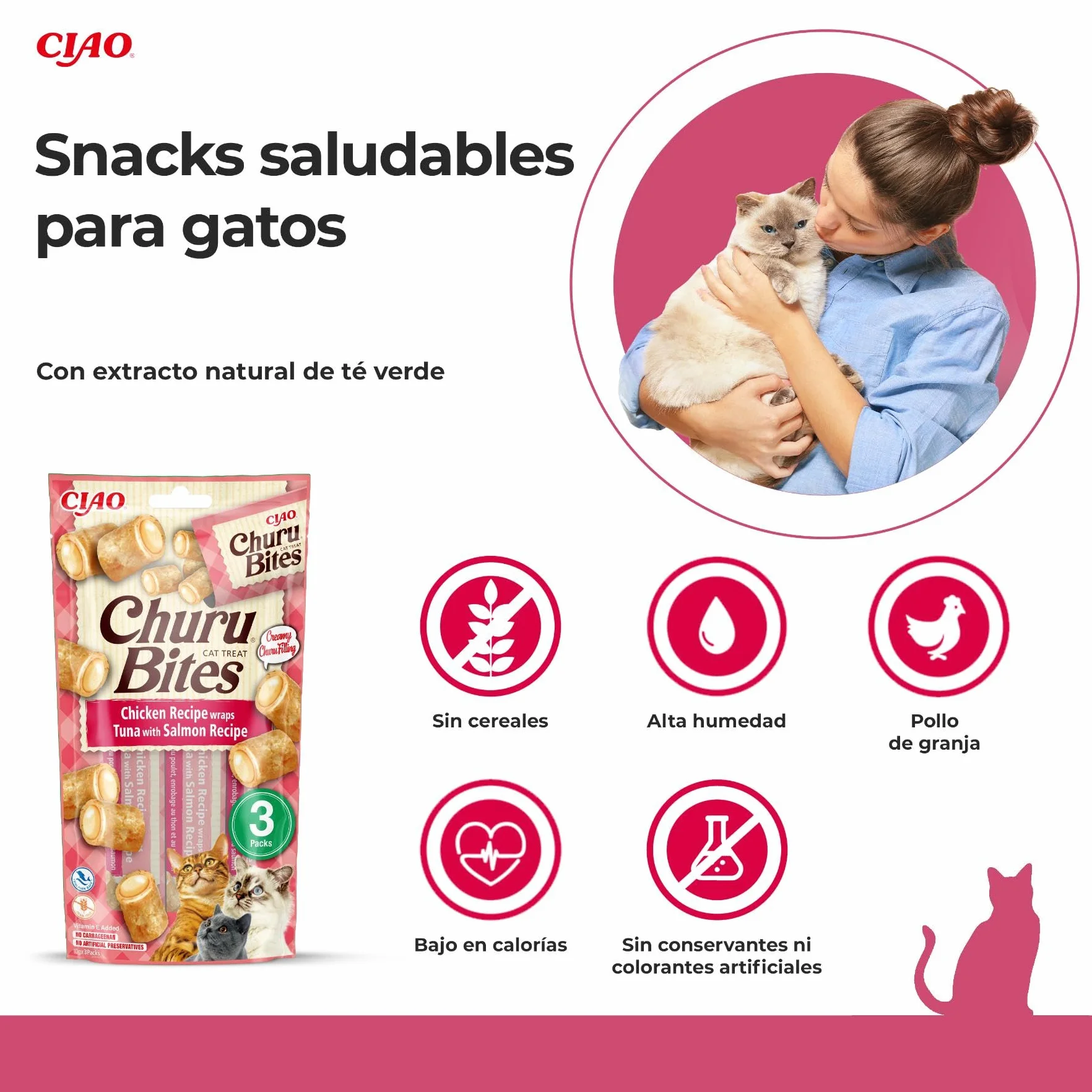 INABA Churu Bites Gatos - Snacks de Atún y Salmón - Premios Saludables - Golosinas Crujientes y Cremosas - Pequeña y Práctica Porción - Sin Conservantes ni Colorantes - 30g (3x10g)