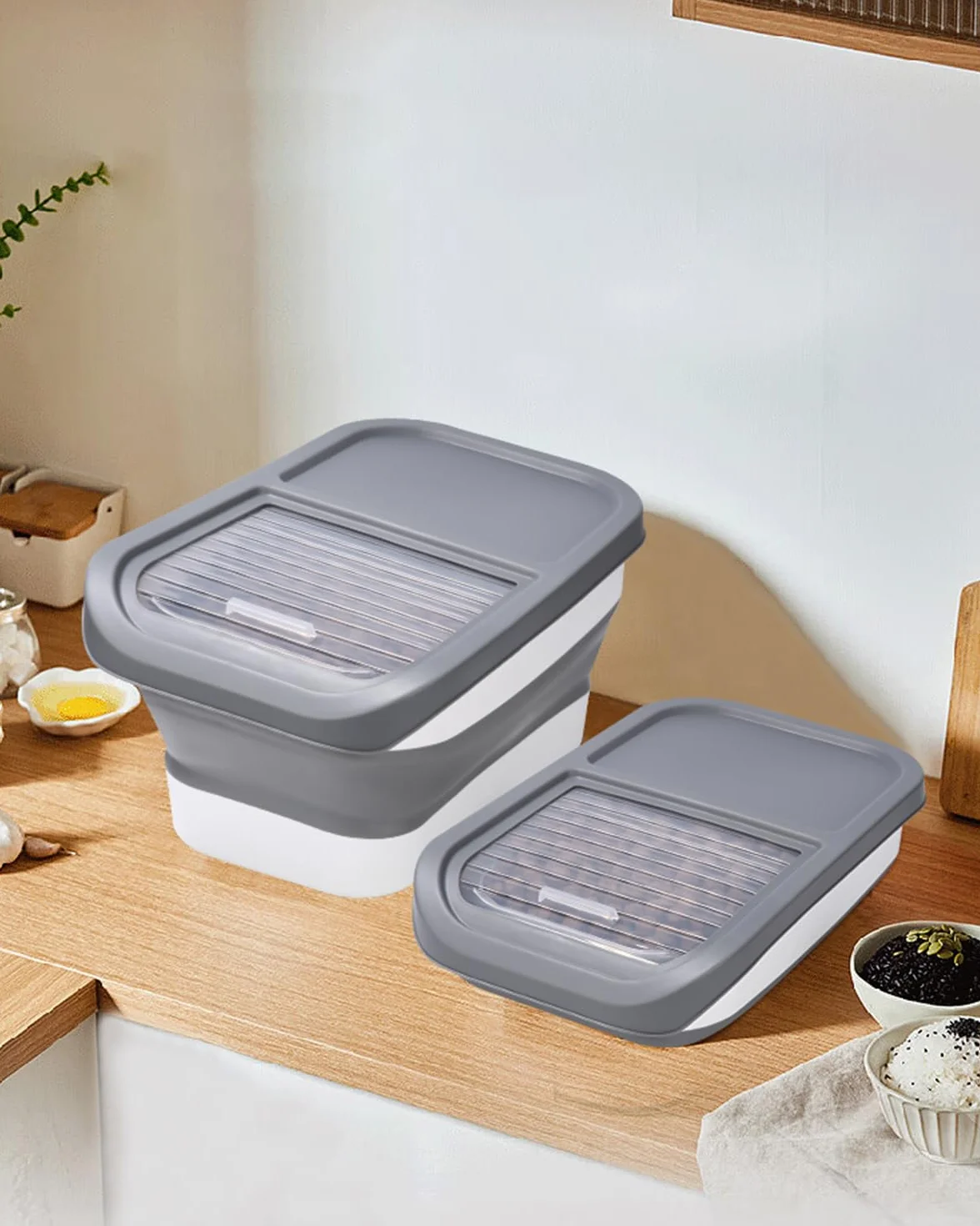 Zawaer Contenedor de Comida para Mascotas 5KG, Pienso Perro Gato Plegable Cubo Caja Almacenamiento Comida con Pala y Taza Medidora