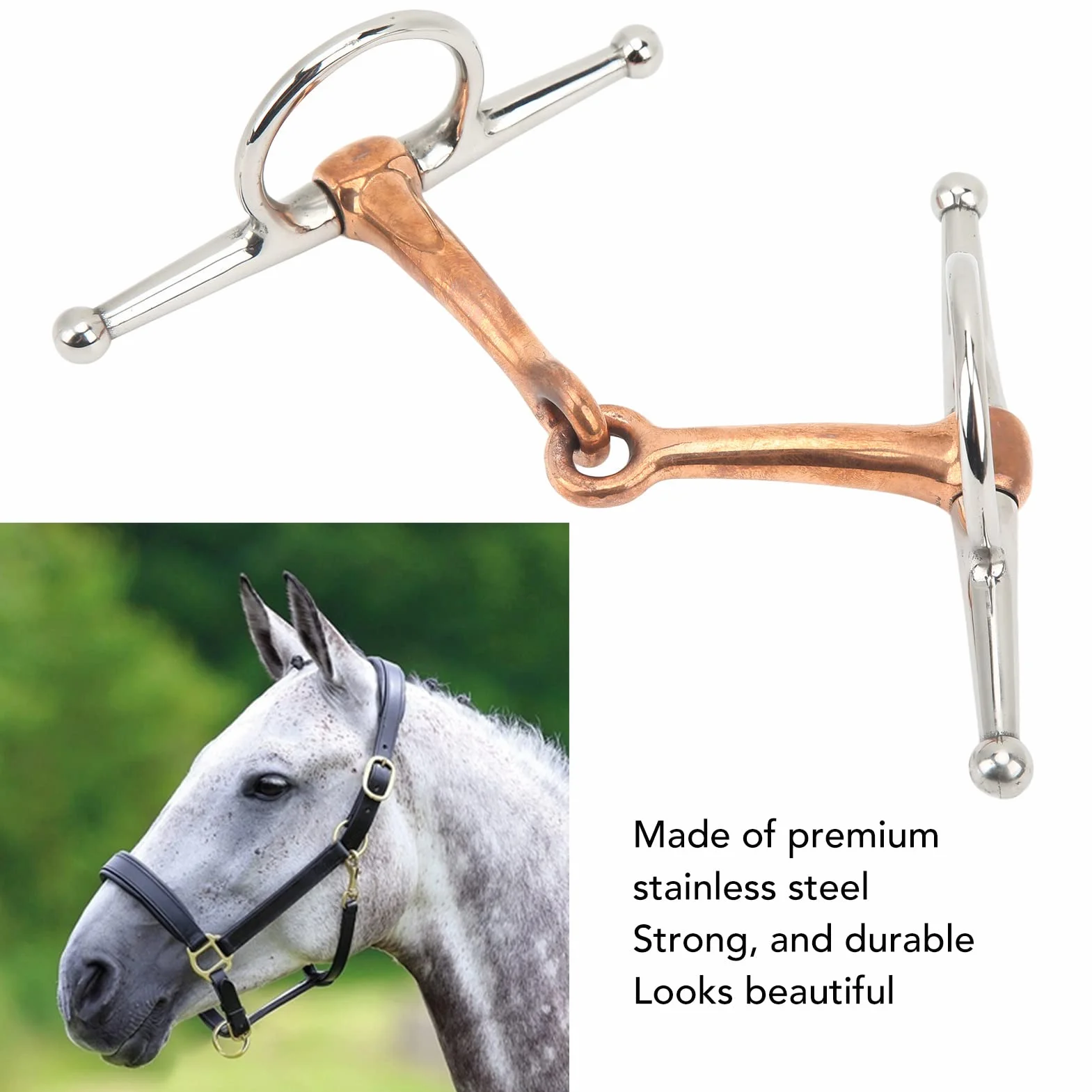 Yosoo Health Gear Broca para Boca de Filete de Mejilla de Caballo, Anillo Suelto de Acero Inoxidable, Cobre Premium
