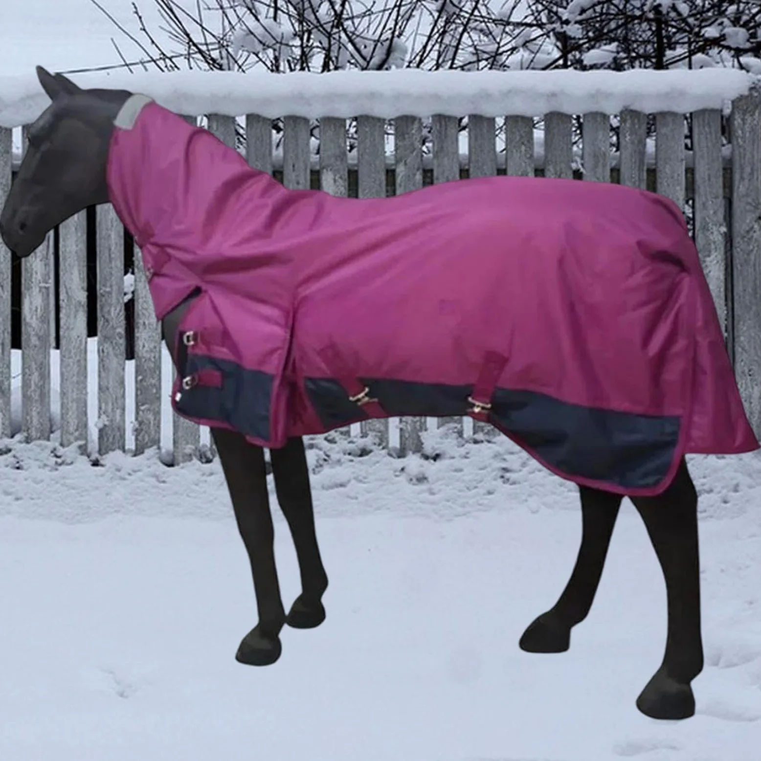 Harilla Invierno para Caballos, Resistente al Agua y a congelación, Acolchada 600D, con cubrecuello, Abrigo para Poni, Ropa Ecuestre.