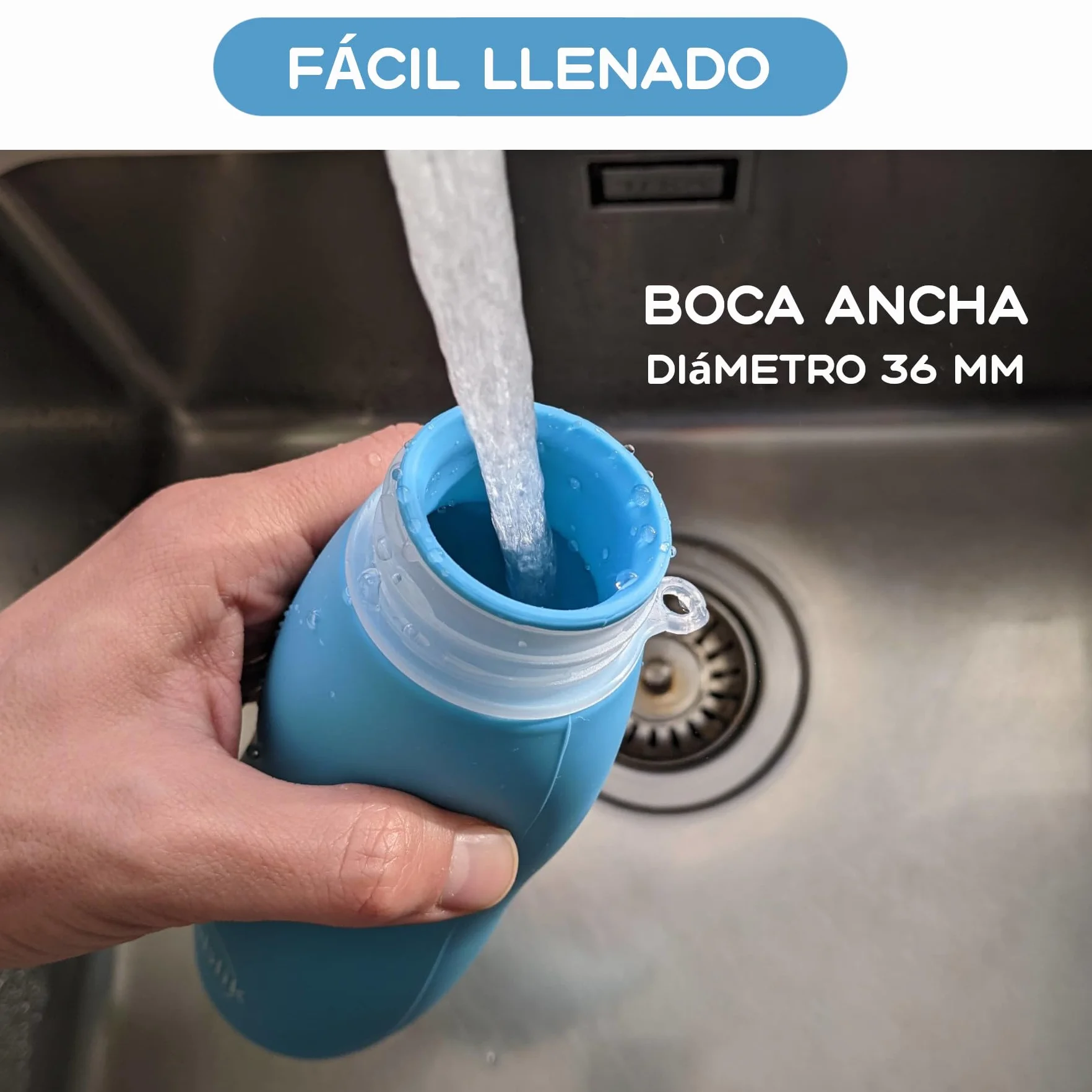 Botella Pipi Perros Silicona 450 ml, Color Azul. Botella Pipi Perros Calle, Plegable y Portátil Antigoteo, Resistente, Chorro a Presión. con Mosquetón y Goma Elástica. (Azul 450 ml)