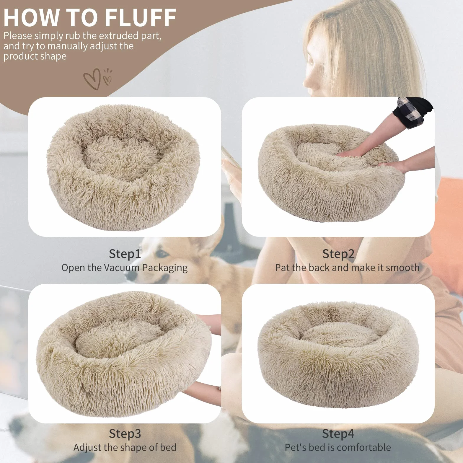BVAGSS Cama de Felpa Deluxe Plush Redonda de Pelo Nido de Donut para Mascotas Deluxe para Gatos y Perros XH034 (Diameter:70cm, Light Brown)