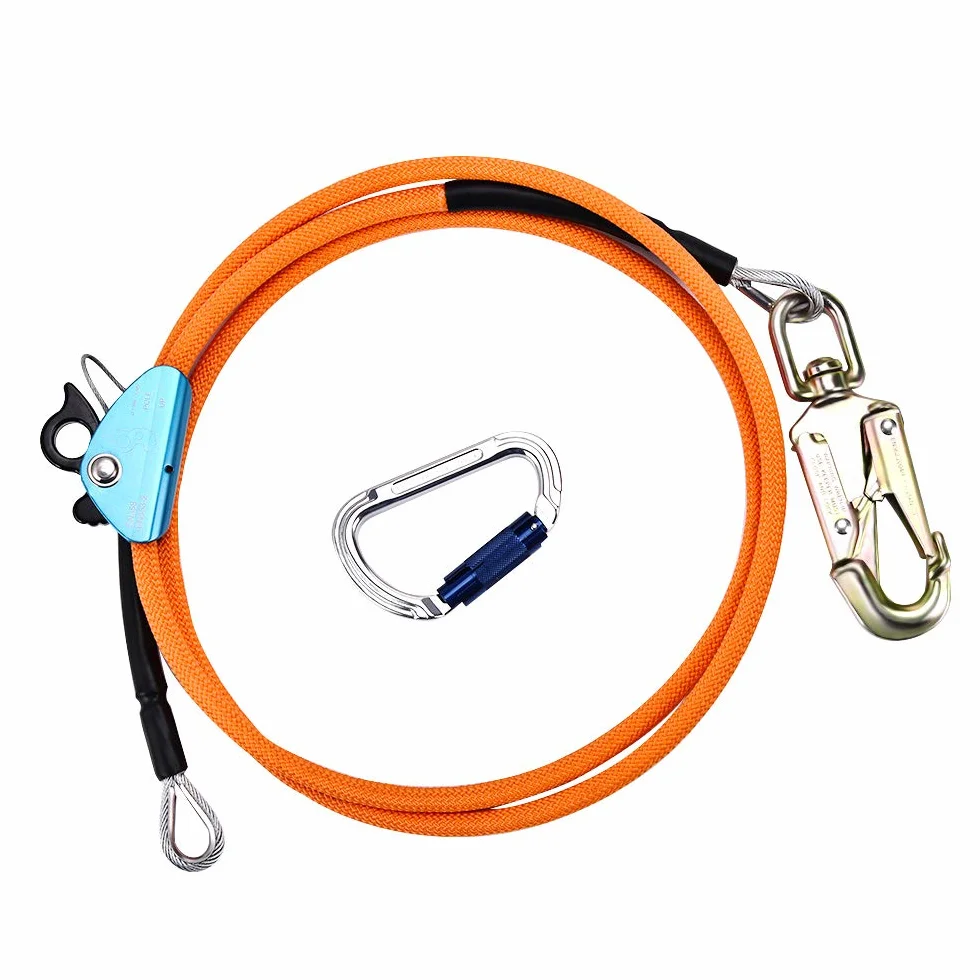 Cuerda de Seguridad de 12 mm * 3 m, Resistente a Cortes, Estiramiento Bajo, con Mosquetón de Triple Bloqueo