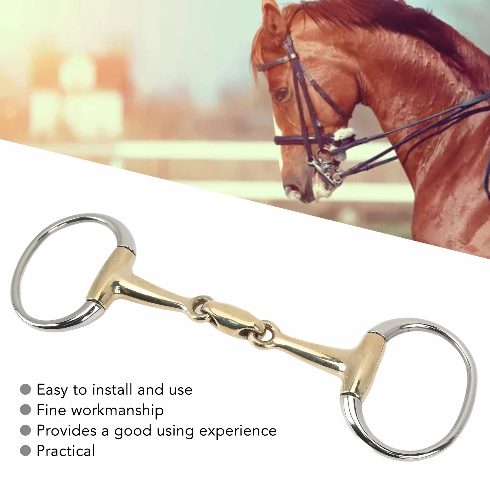 Caballo Anillos Snaffle bit, Acero Inoxidable Caballo Boca bit, Cobre Bisagra Caballo Anillos Sueltos Curvo Ángulo Lozenge para Regalos al Aire Libre