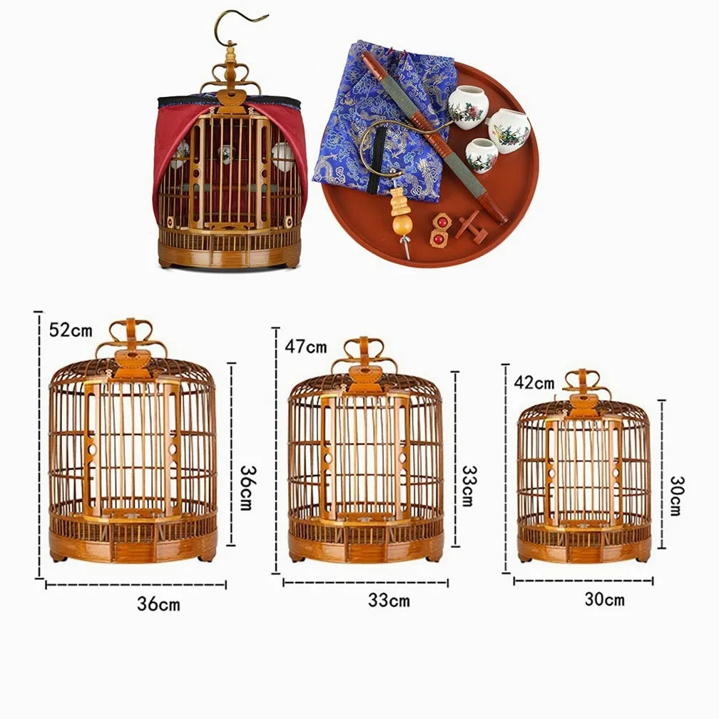 PHSP Jaula para pájaros de la Cultura Jaula para pájaros pequeña para Colgar Jaula para pájaros para Mascotas Jaula para pájaros de bambú, Adecuada para pájaros pequeños como Canarios