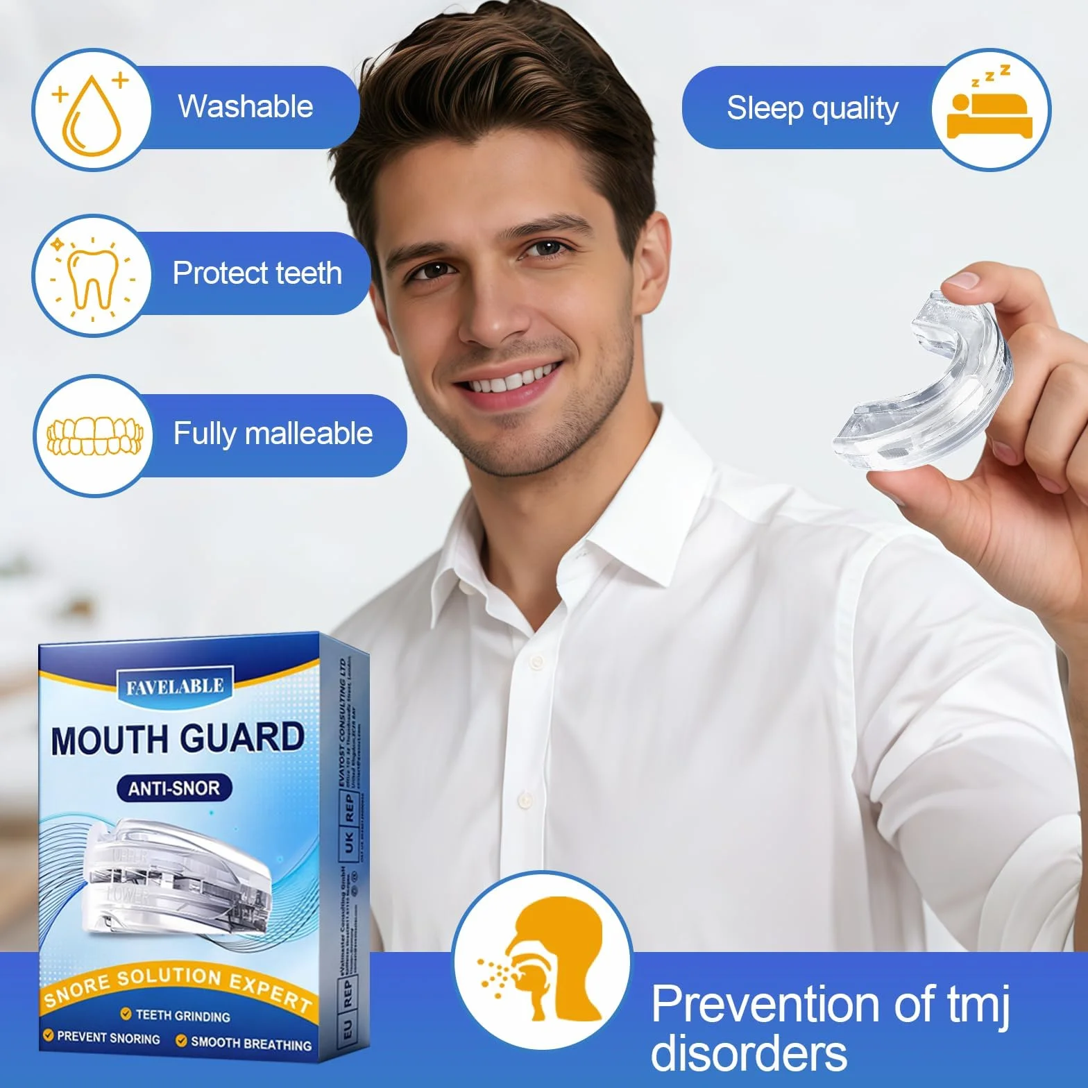 Férula Dental Antironquidos para Dormir Reutilizable para Hombres y Mujeres