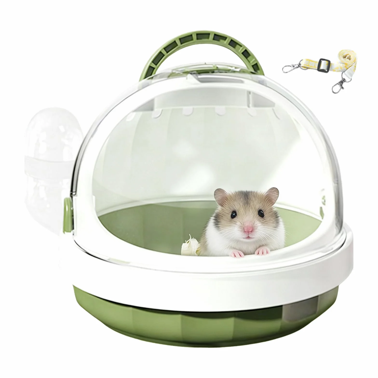 Transportín para hámster con botella de agua, 18,6 x 18,6 x 16 cm, caja de transporte portátil para animales pequeños, hámster con rejillas de ventilación, caja de viaje, jaula de transporte para