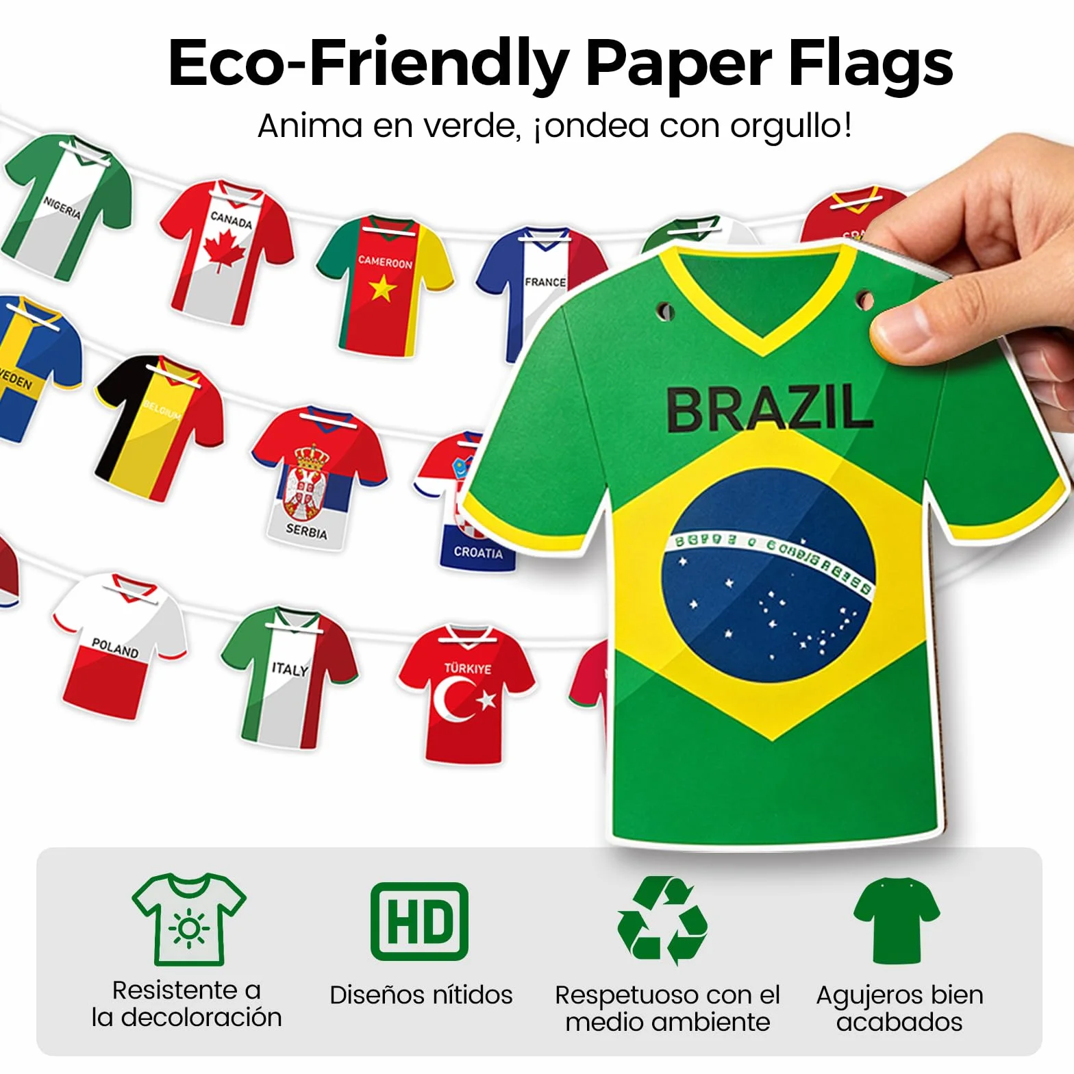 Guirnalda de Banderas Forma Camiseta Fútbol 49 Piezas Decoración Mundial