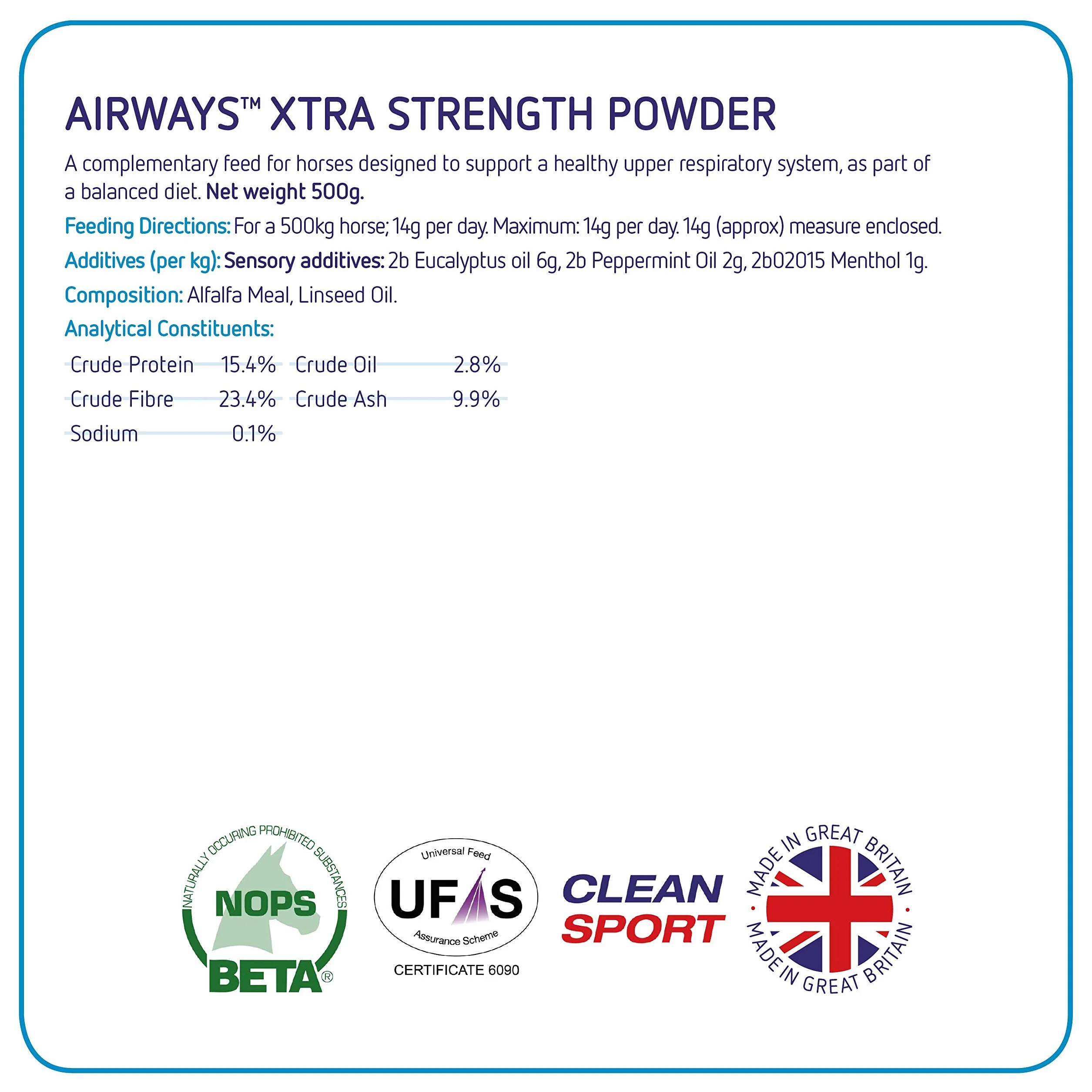 Equine America Pienso en Polvo para Caballos Airways Xtra Strength 500 g