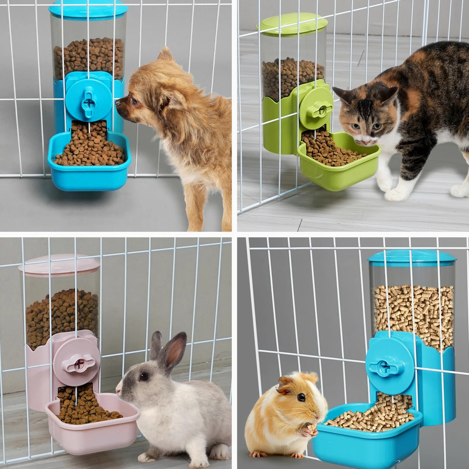Vannon Dispensador automático de alimentos colgante para animales pequeños, comedero de gravedad de 35 onzas para jaula, cuenco de comida para conejo, cachorro, gato, hurón, cobaya, chinchilla, loro