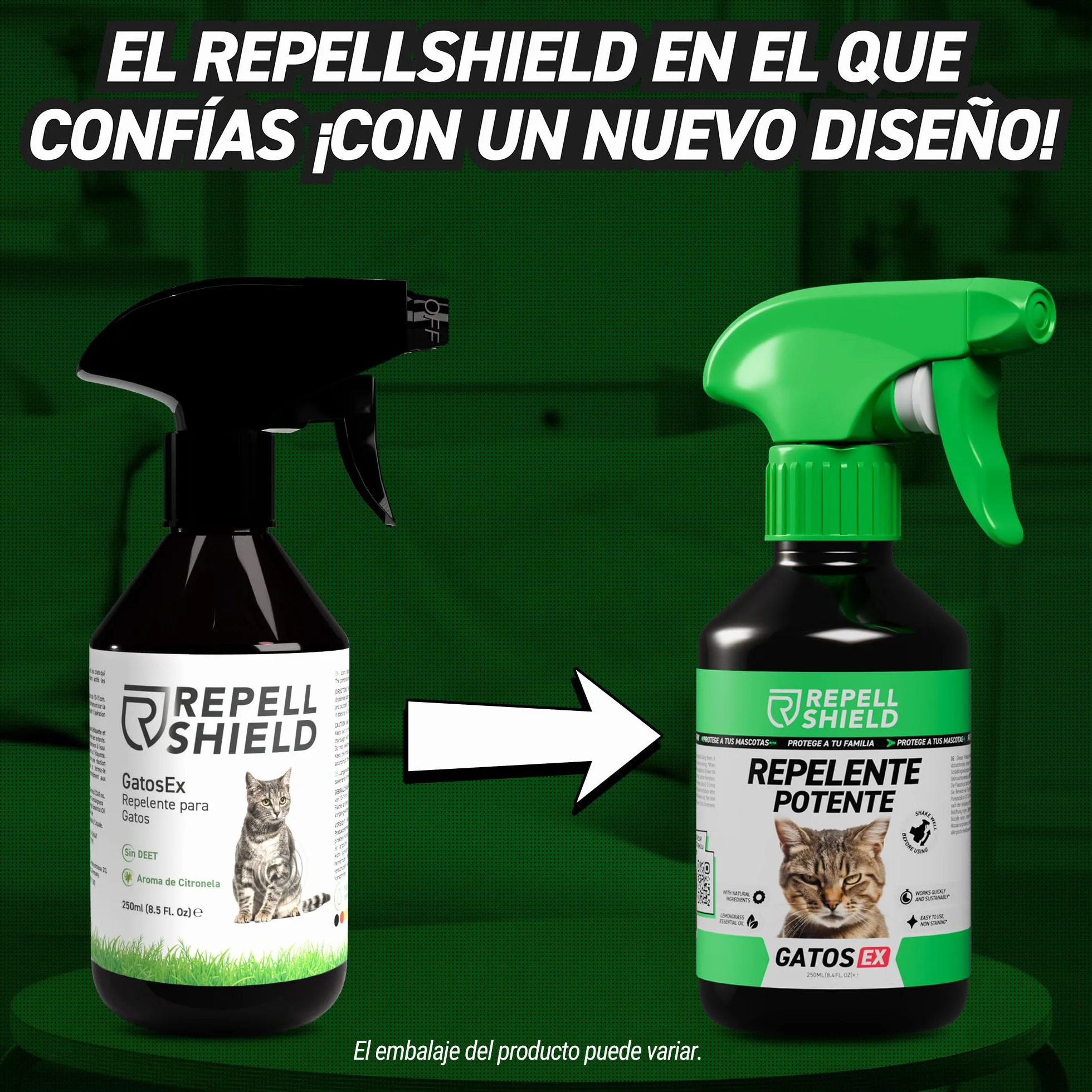 RepellShield® Spray Repelente Gatos - Antiarañazos - Ahuyentador de Gatos Exterior e Interior - 250ml - Protege Tus Sofás, Alfombras, Cortinas, Jardín - No Mancha - Seguro para Niños y Mascotas