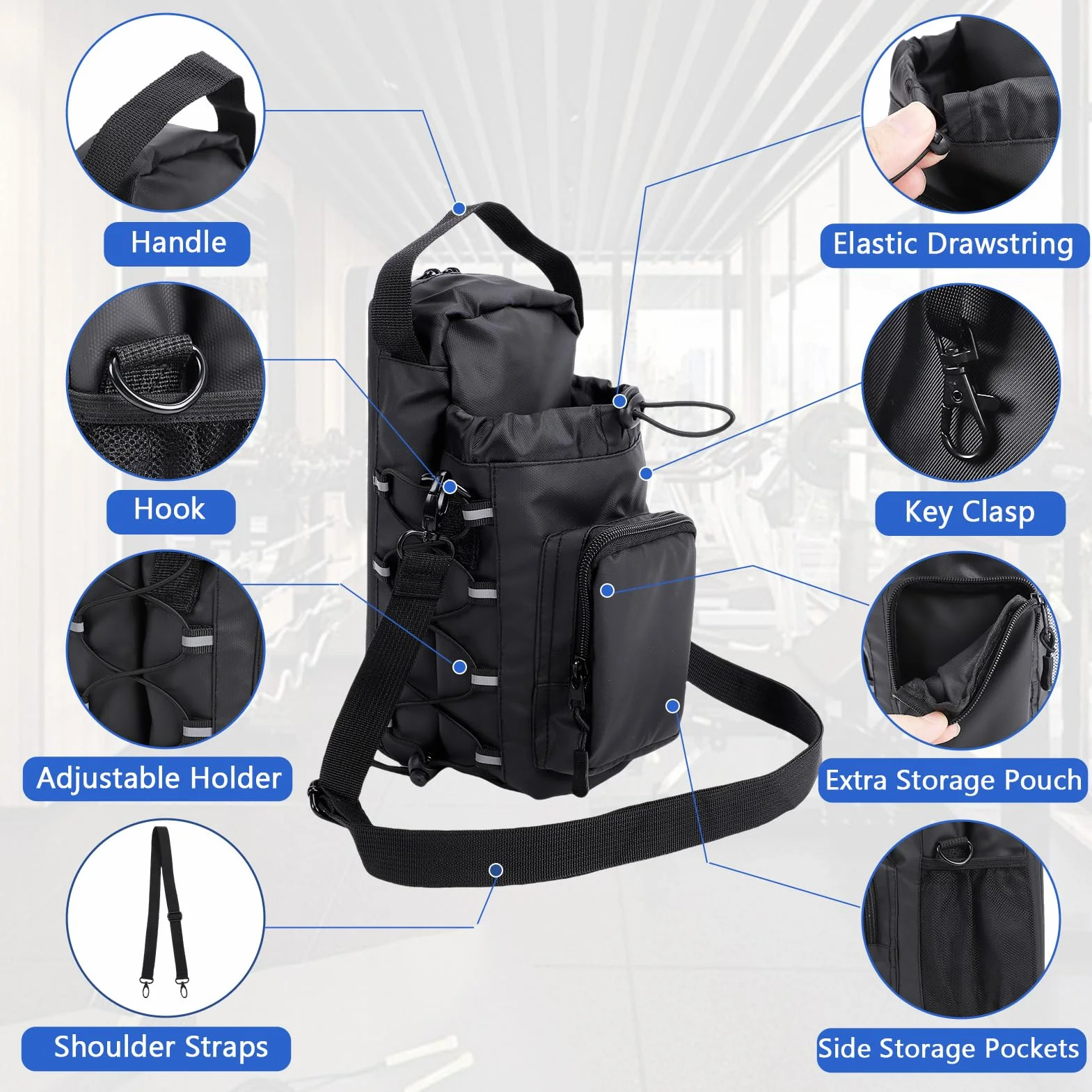 Bolsa magnética impermeable pequeña para gimnasio, viajes, deporte (correa negra)