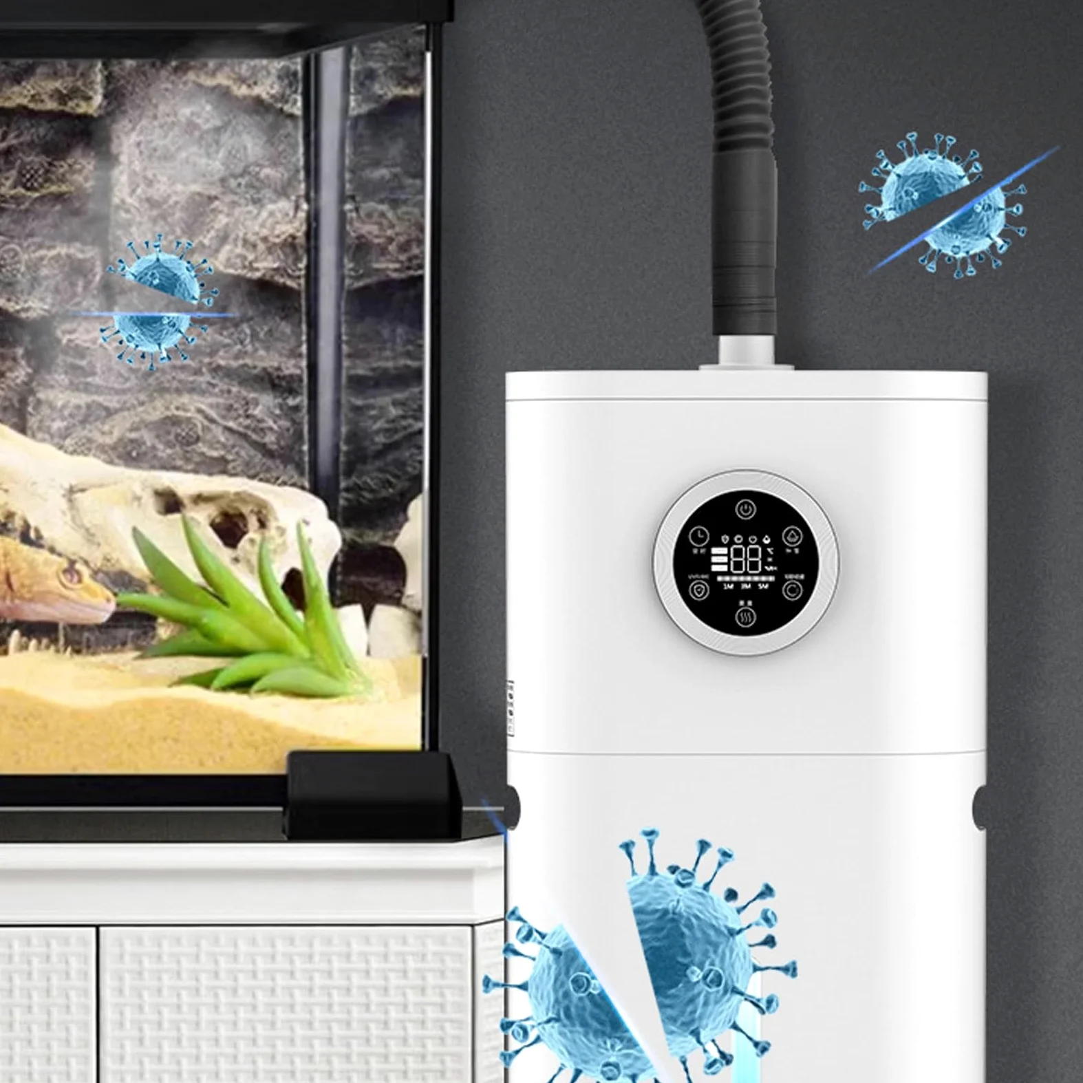 Humidificador de Gran Capacidad de 12L para Iguana, Nebulizador Inteligente de Niebla Cálida para Terrarios de Pogona Vitticeps, Nebulizador para Reptiles Tropicales.(Smart Version)