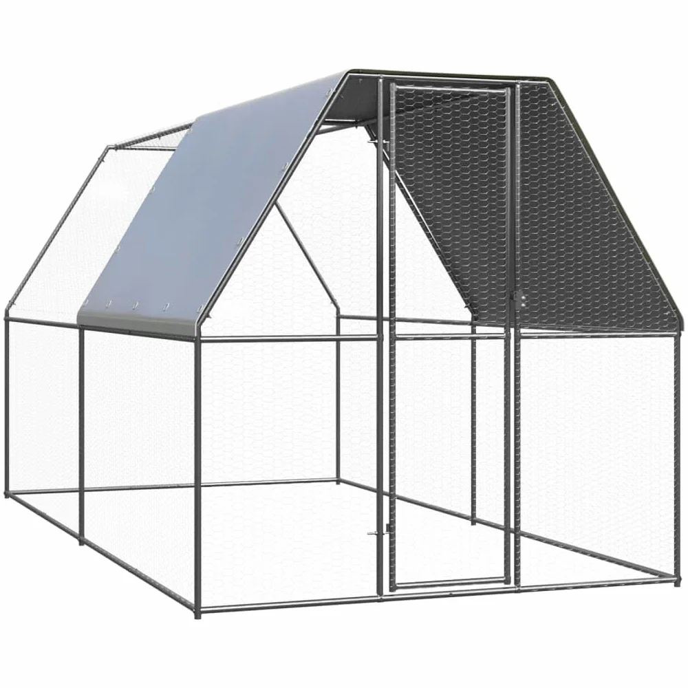 Jaula para pollos de acero galvanizado, 2 x 4 x 2 m, gran recinto exterior para pollos, patos y aves de corral, recinto estable para animales pequeños con techo y puerta con cerradura