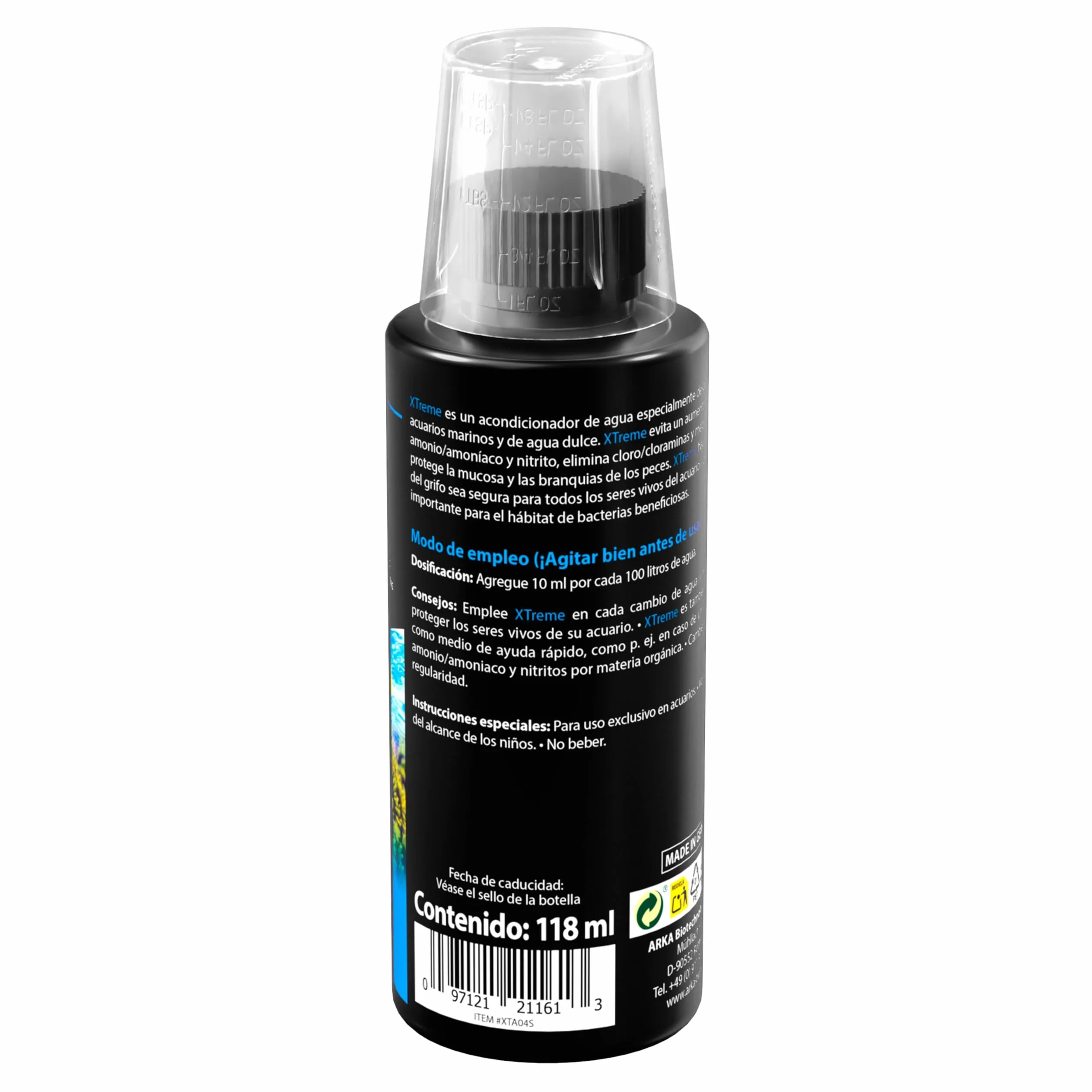 Acondicionador de Agua para Acuario 118 ml – ARKA Xtreme – Elimina Cloro, amoníaco y nitrito – neutraliza Metales Pesados – Ideal para Cambios de Agua y nuevos acuarios