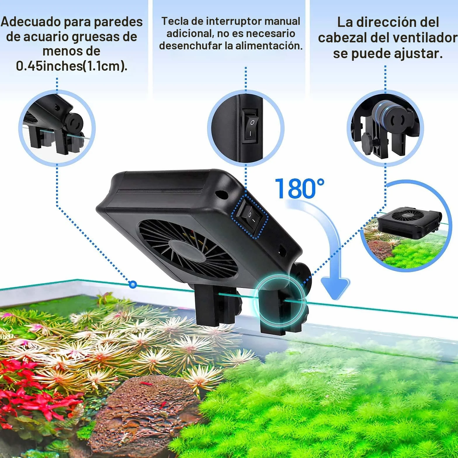Hygger Ventilador de Acuario, Enfriador de Acuario, Ventilador Acuario Silencioso con Control de Velocidad Ajustable, Adecuado para Piscinas de Agua Dulce de hasta 30cm (1 Ventiladores)