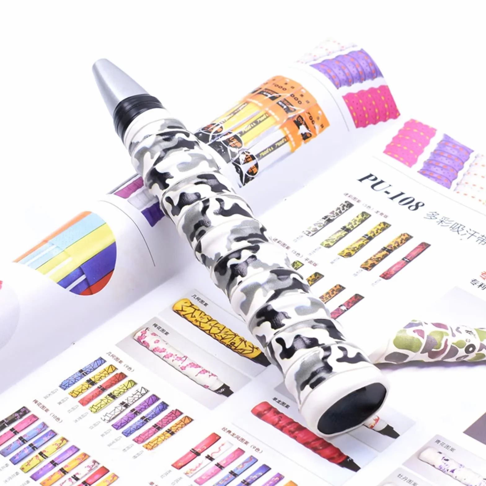 Baseball Bat Grips 0.8mm Camouflage Grip Tape Replacement for Baseball Tennis Badminton Racquet - White